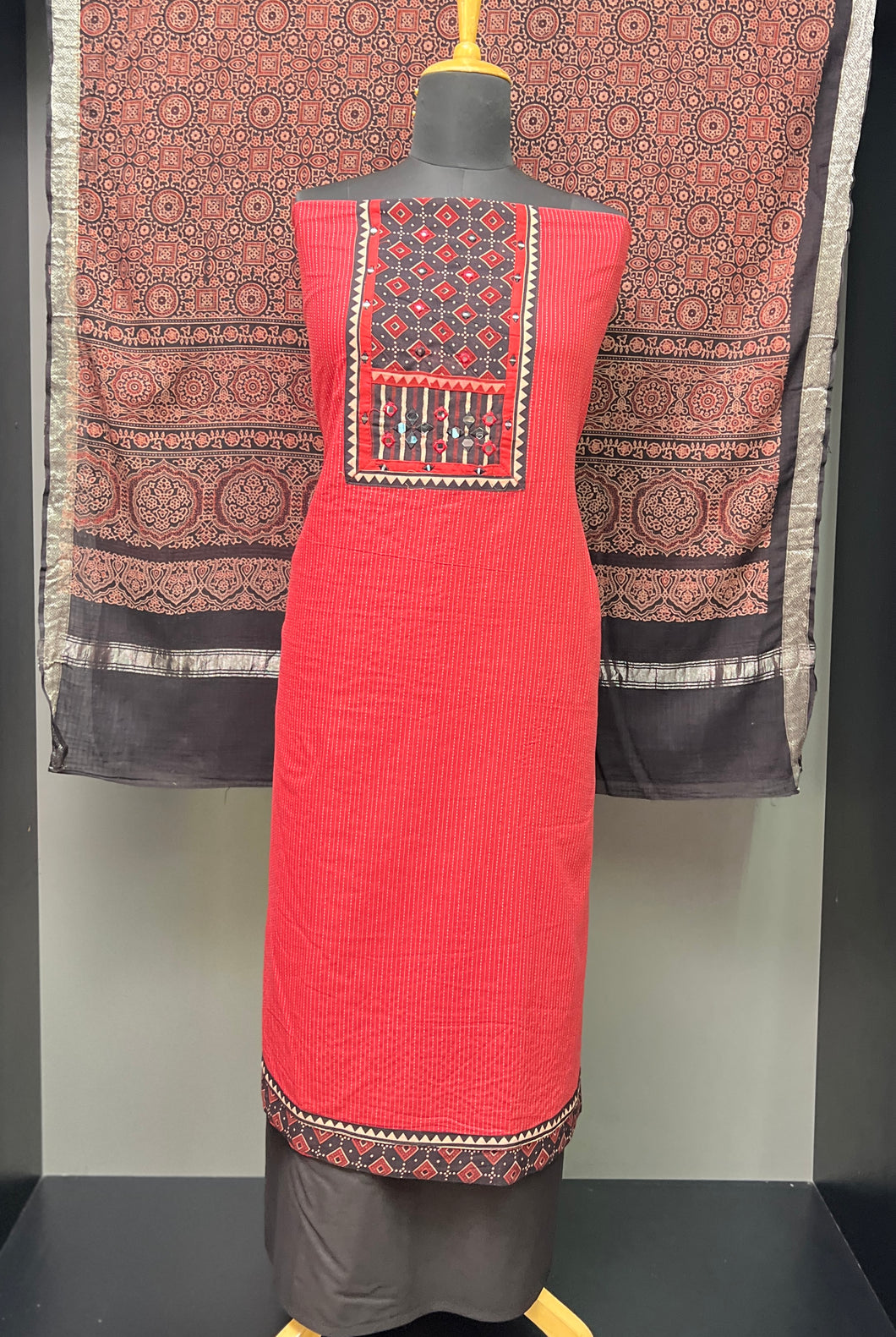 Ajrak Print & Kantha Detailed Cotton Salwar Set | SW2022