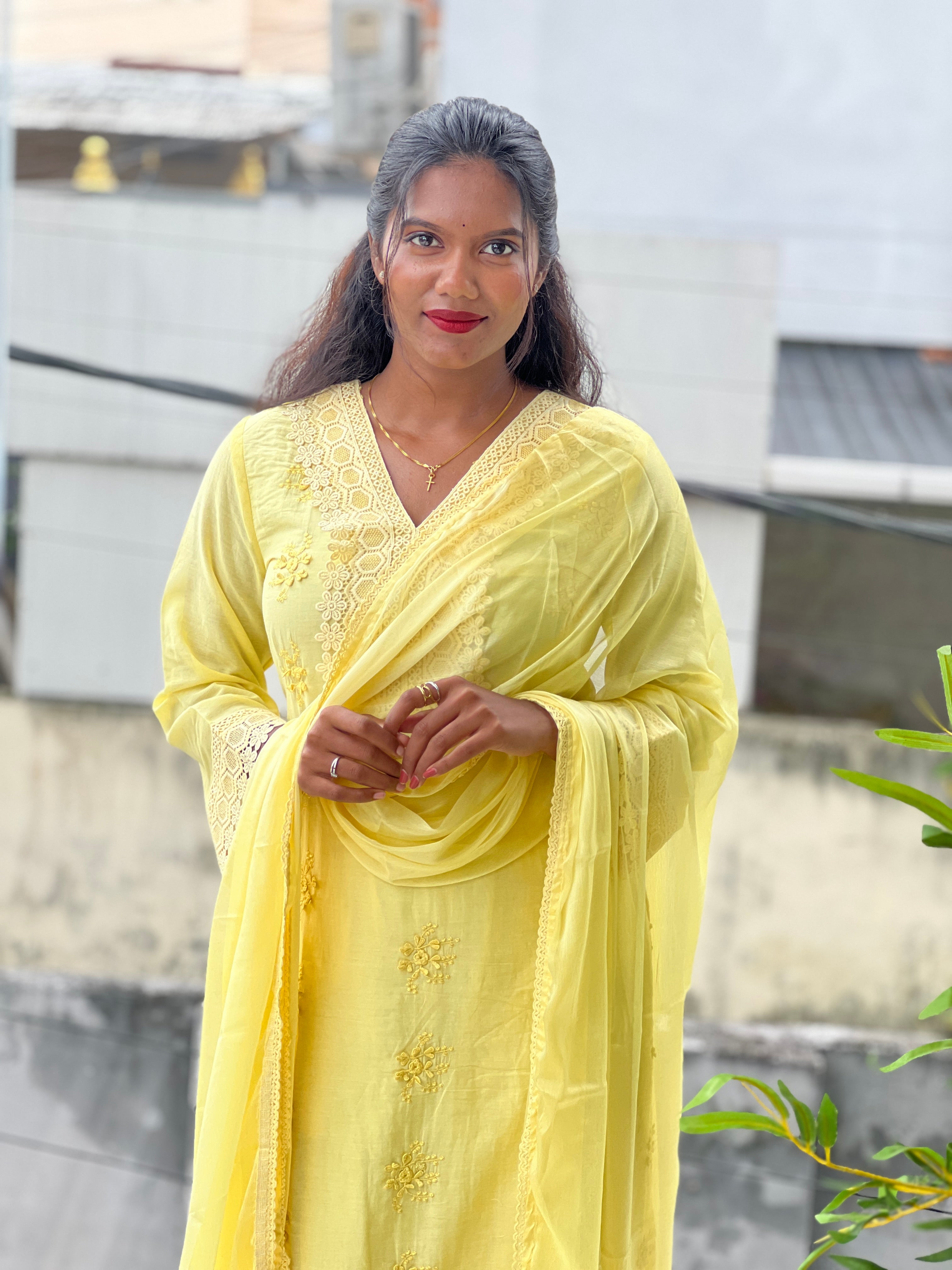 Floral Machine Embroidery Chanderi Kurta Set | FW406