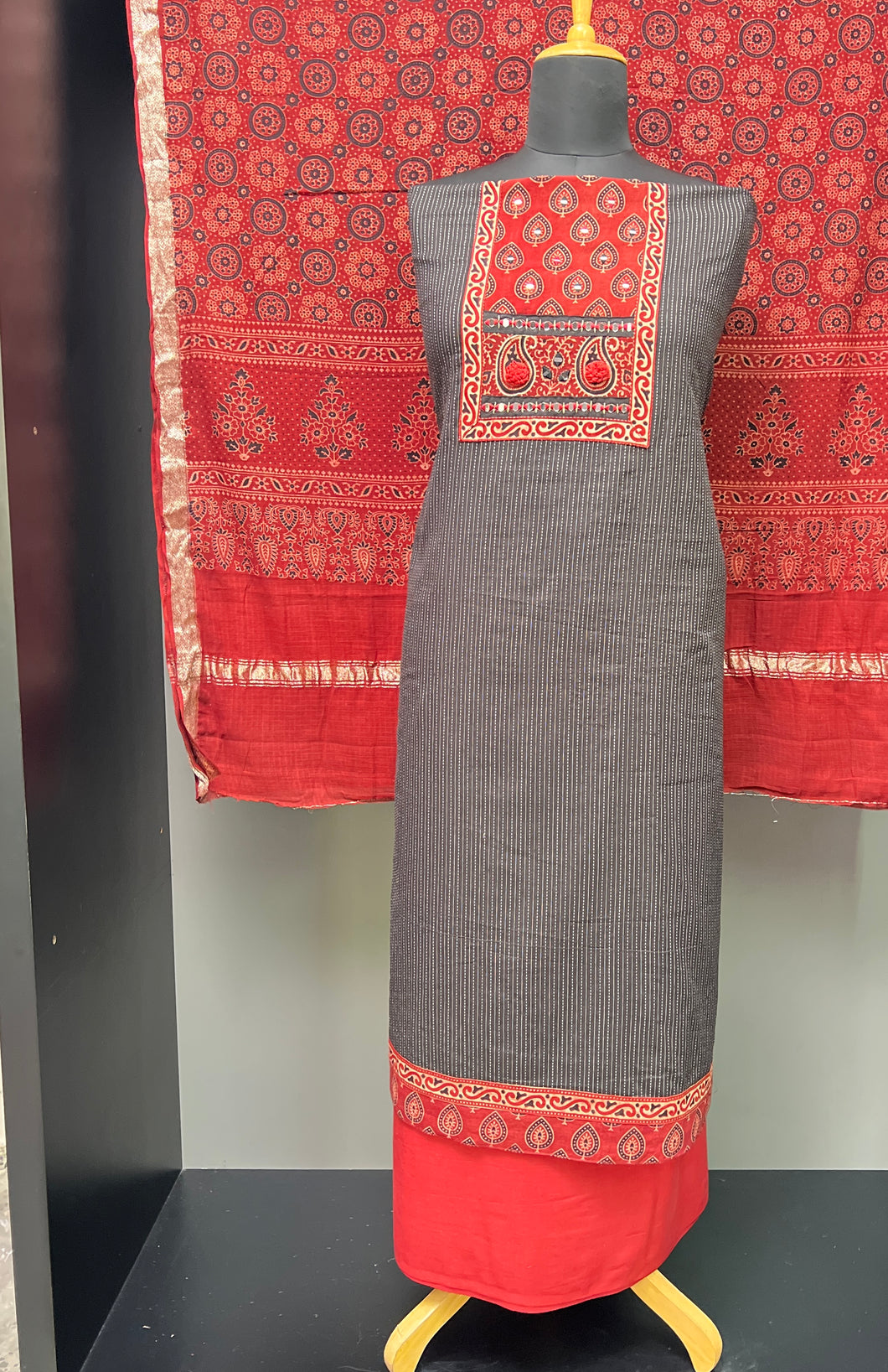 Ajrak Print & Kantha Detailed Cotton Salwar Set | SW2025