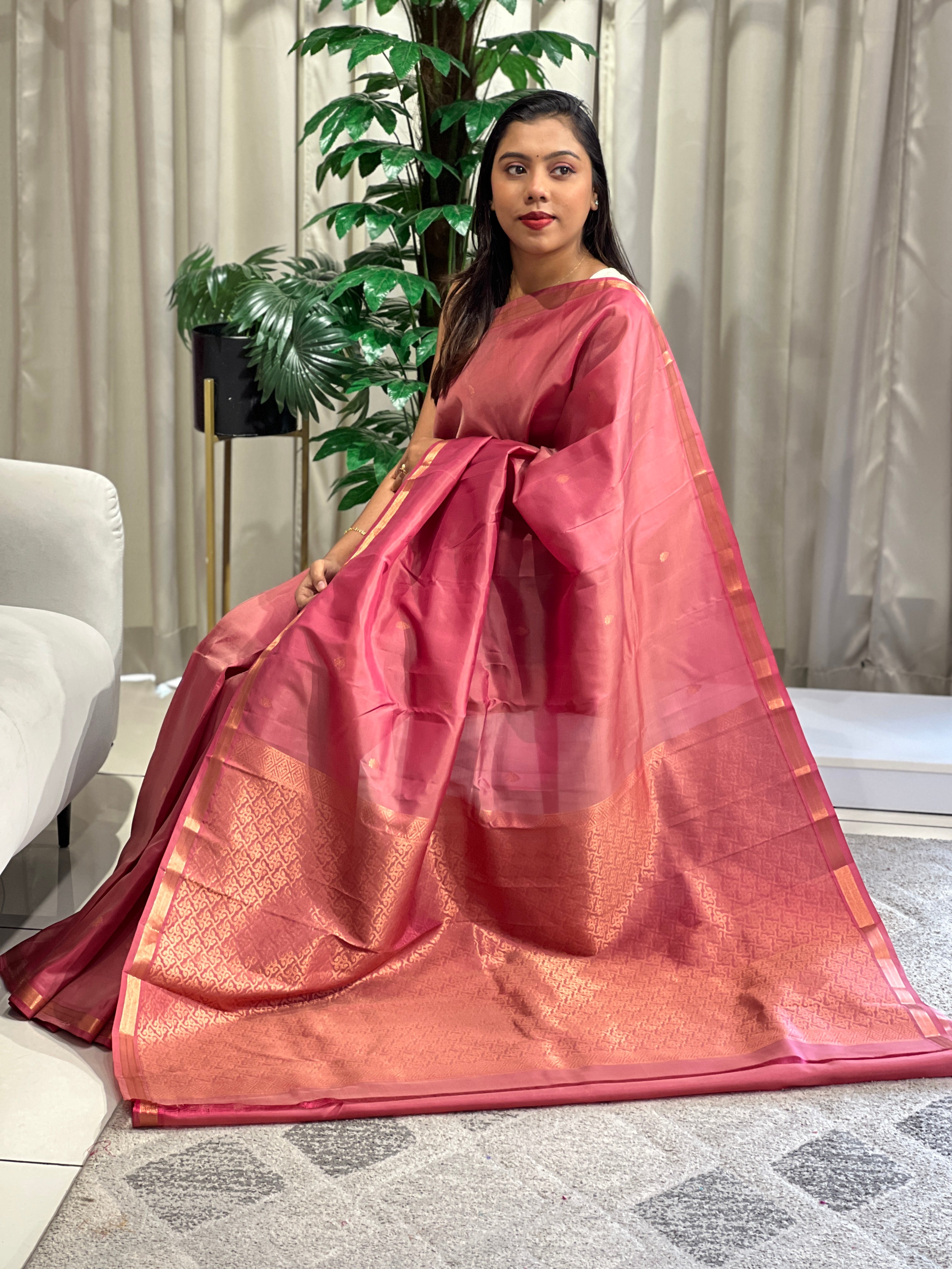 Golden Zari Buta Woven Soft Silk Saree  | RMR128