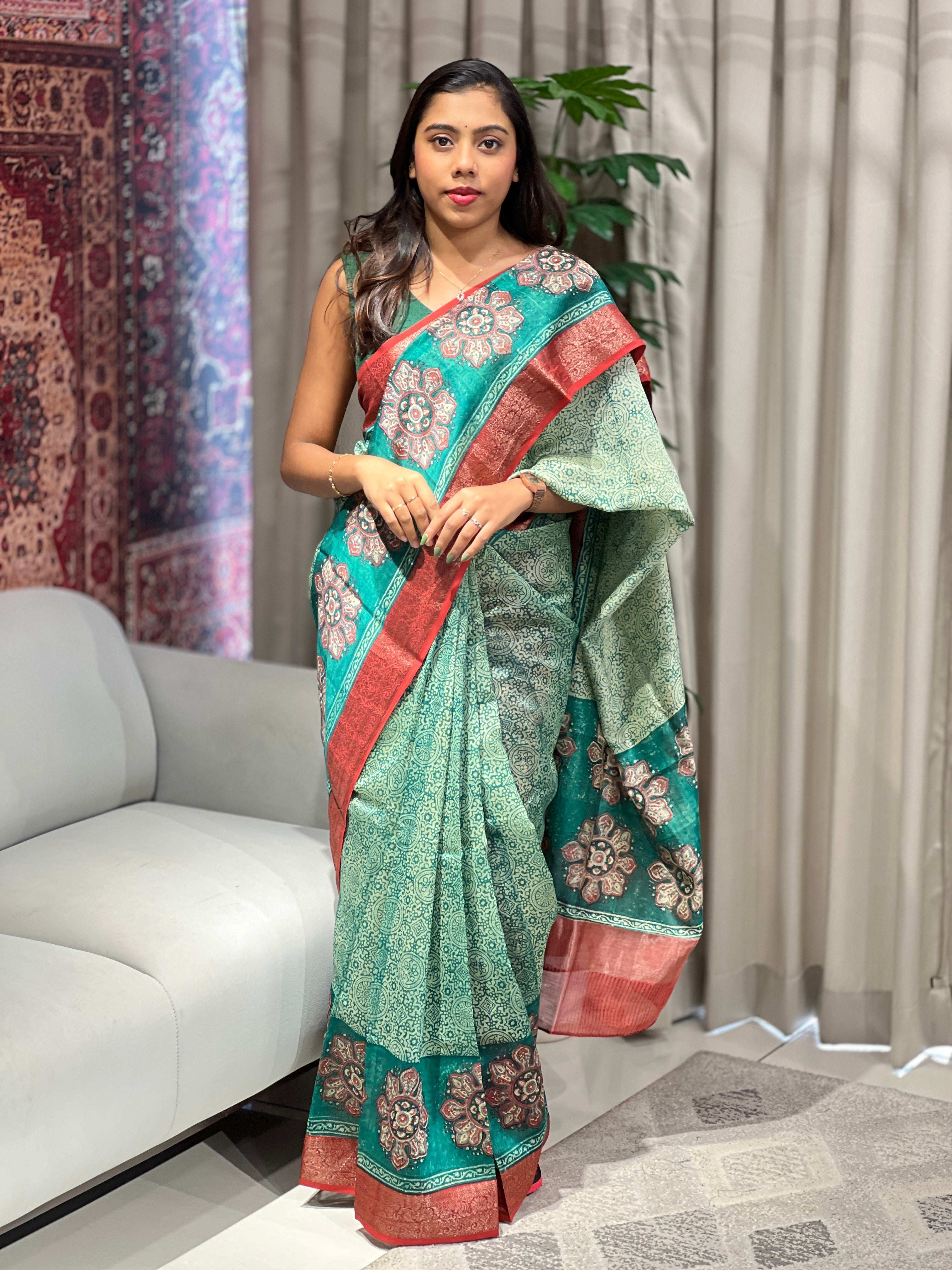 Floral Printed Chanderi Saree | RGD943R