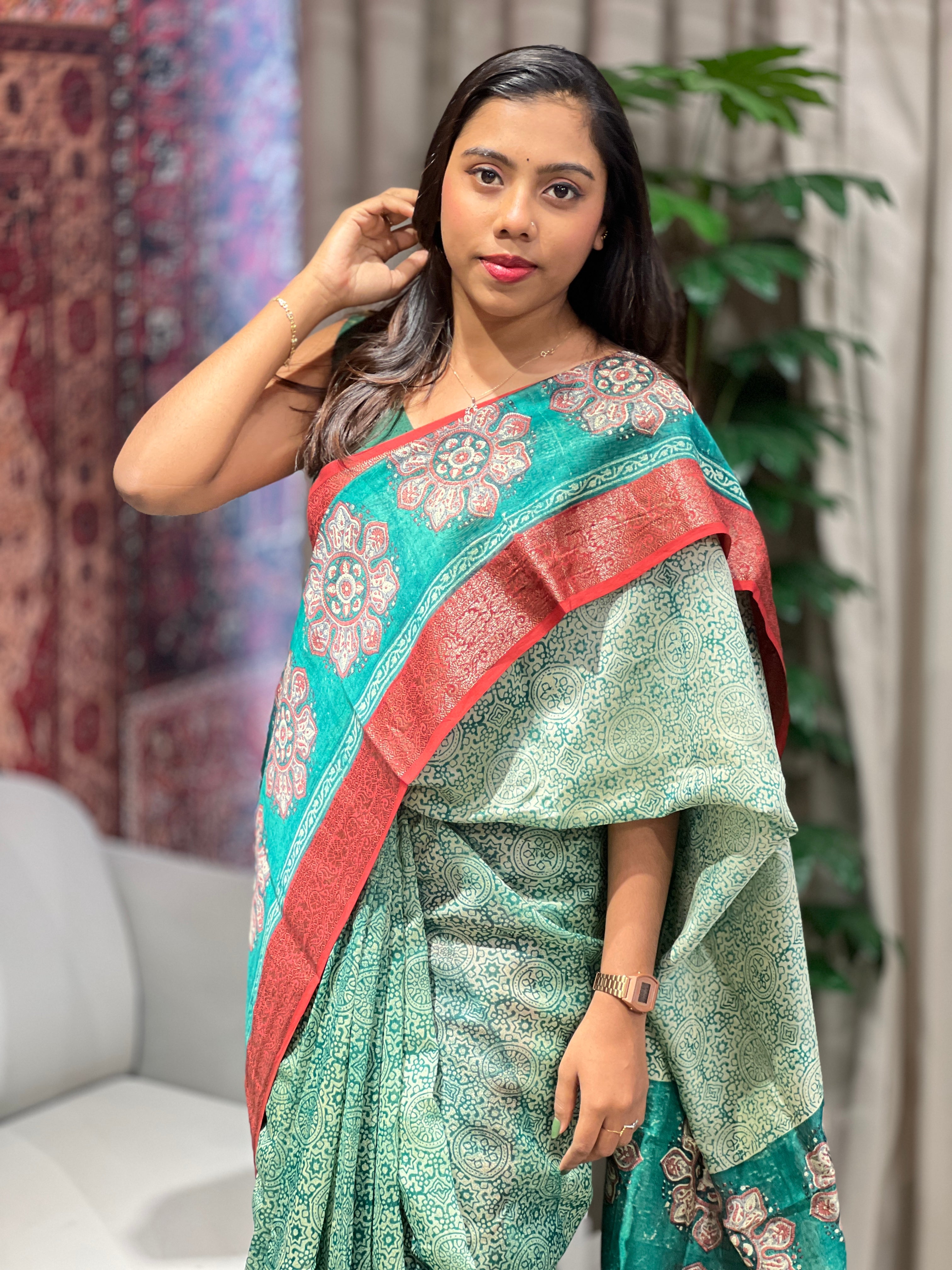 Floral Printed Chanderi Saree | RGD943R