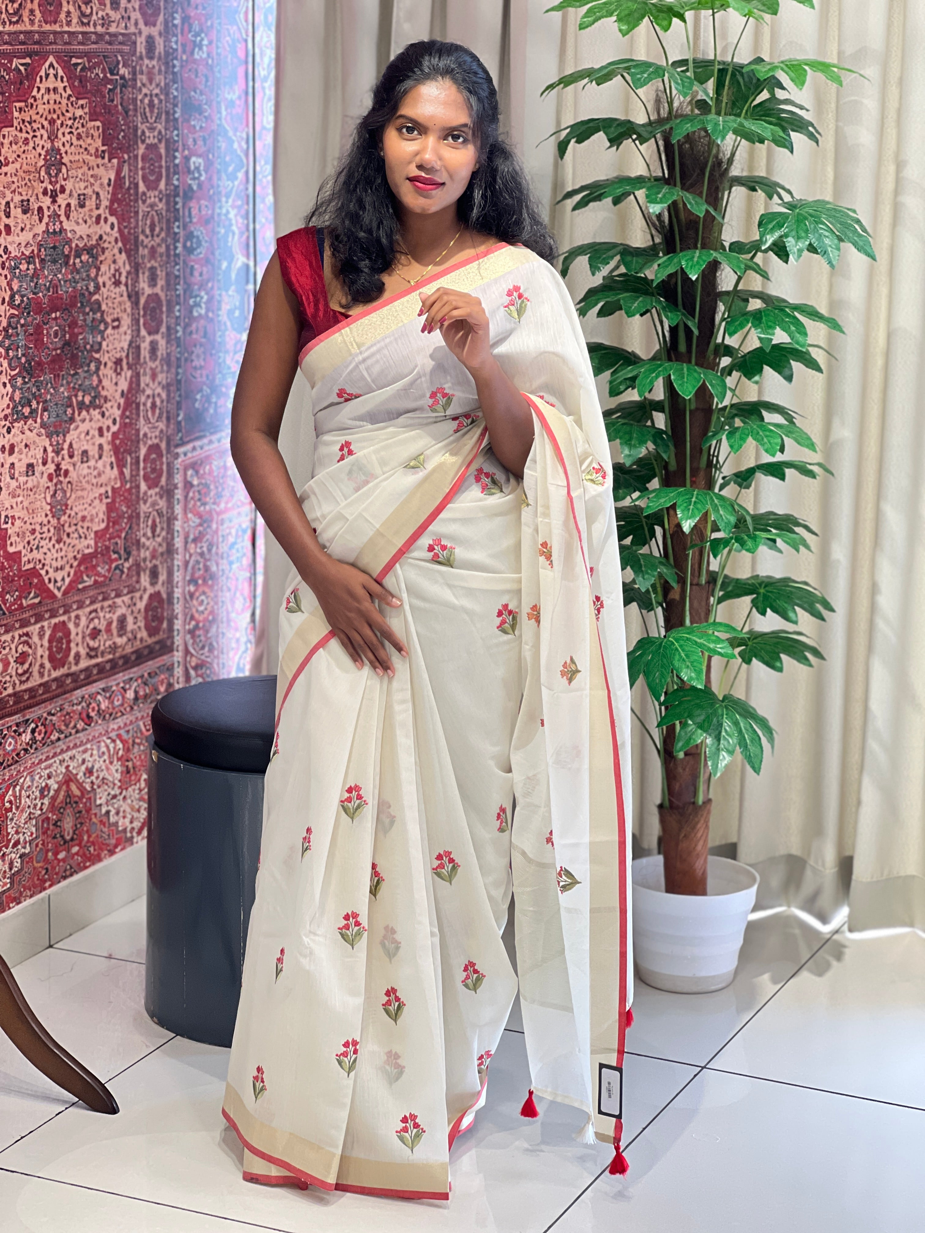 Floral Embroidery Detailed Chanderi Saree | MR412