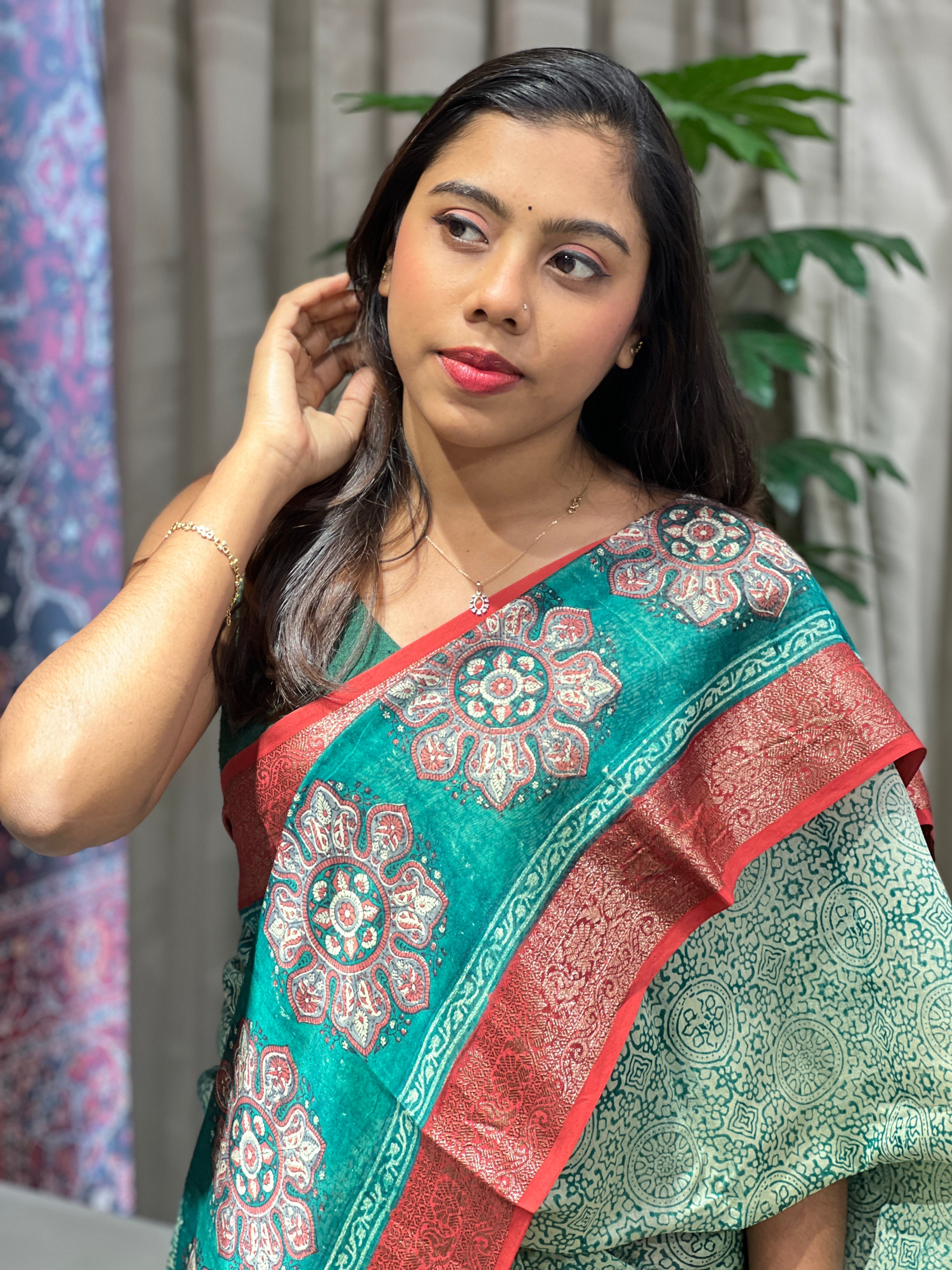 Floral Printed Chanderi Saree | RGD943R