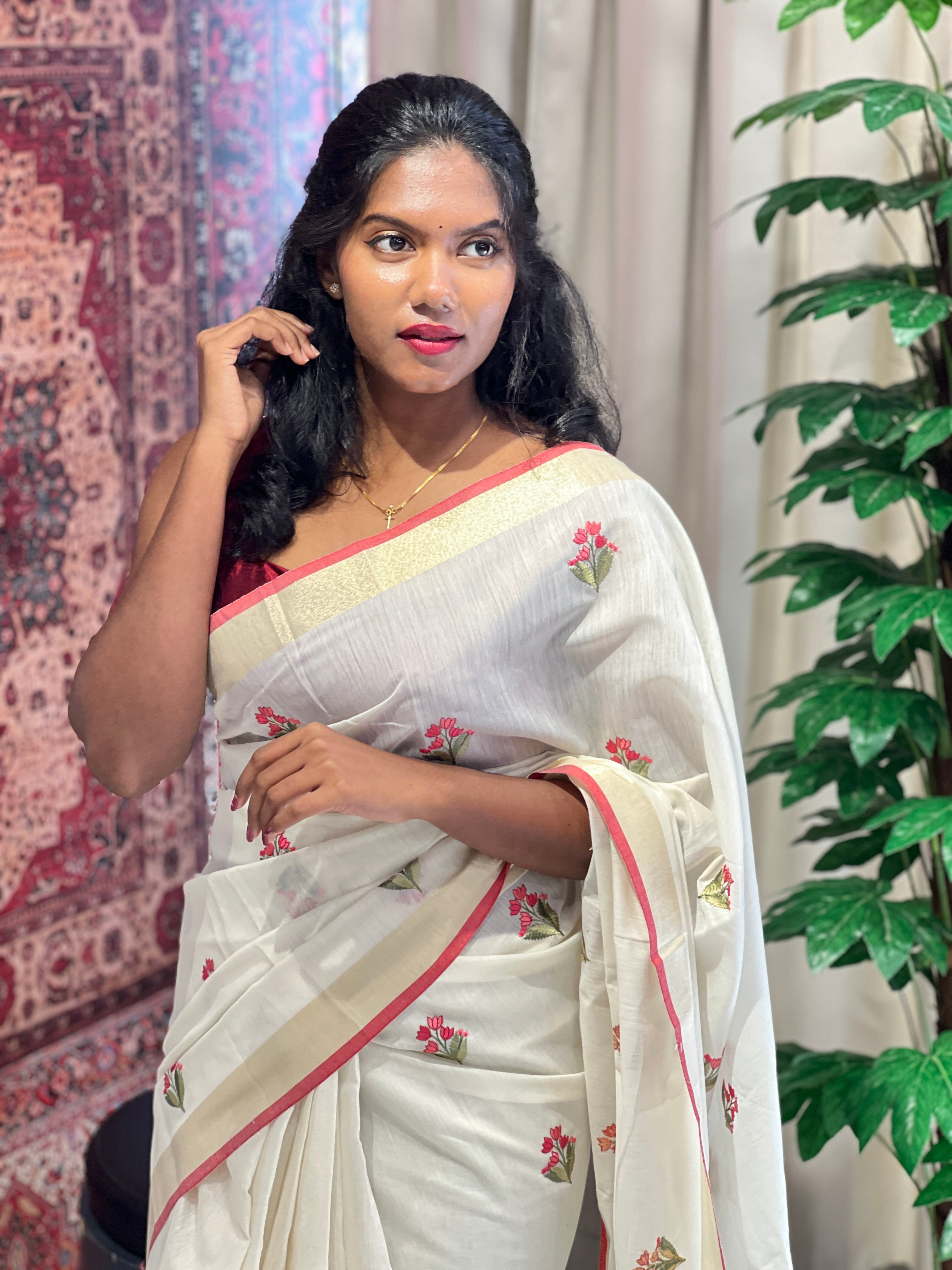 Floral Embroidery Detailed Chanderi Saree | MR412