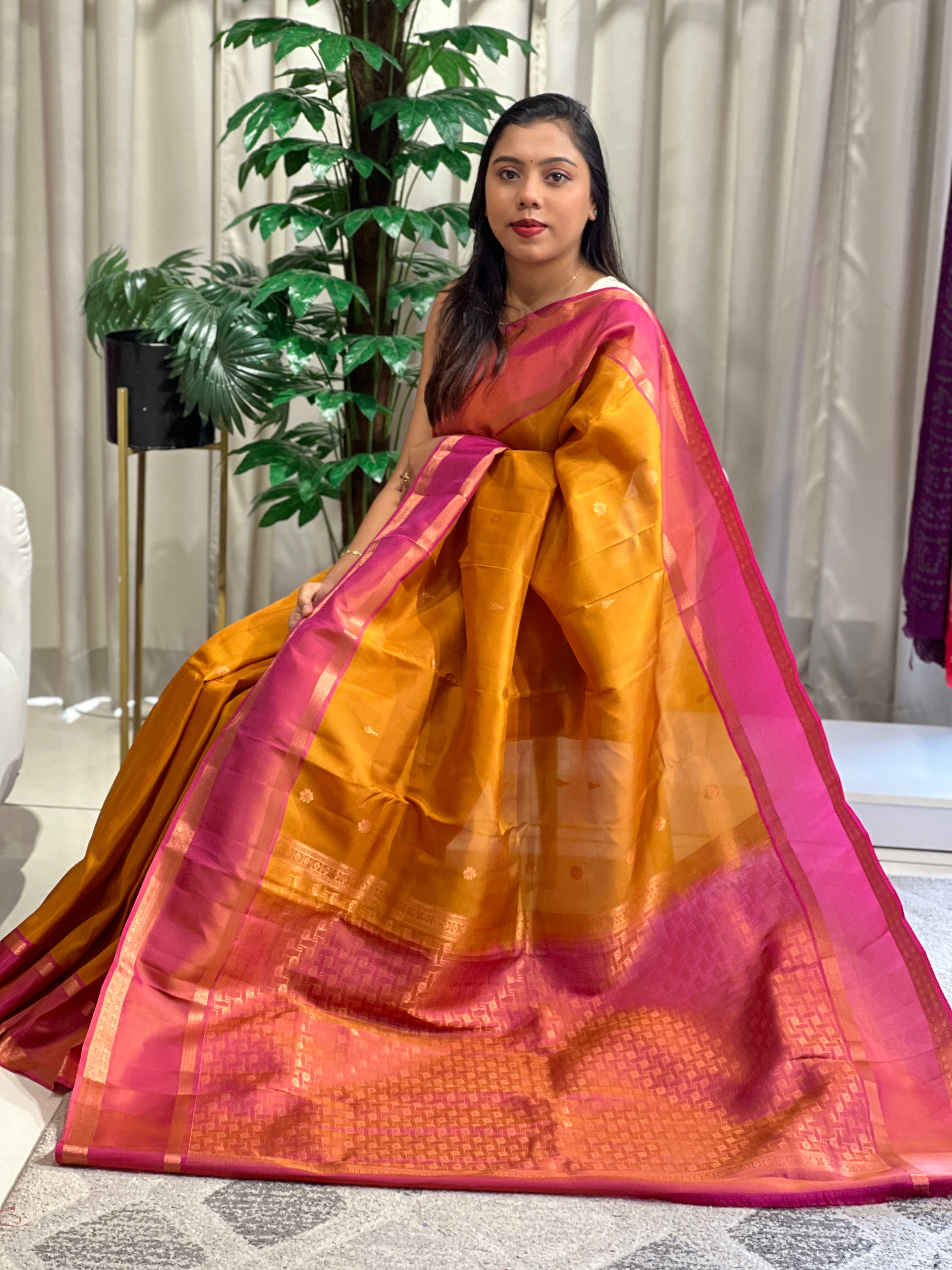 Plain Body with Geometrical Pattern Pallu & Border Soft Silk Saree  | RMR139