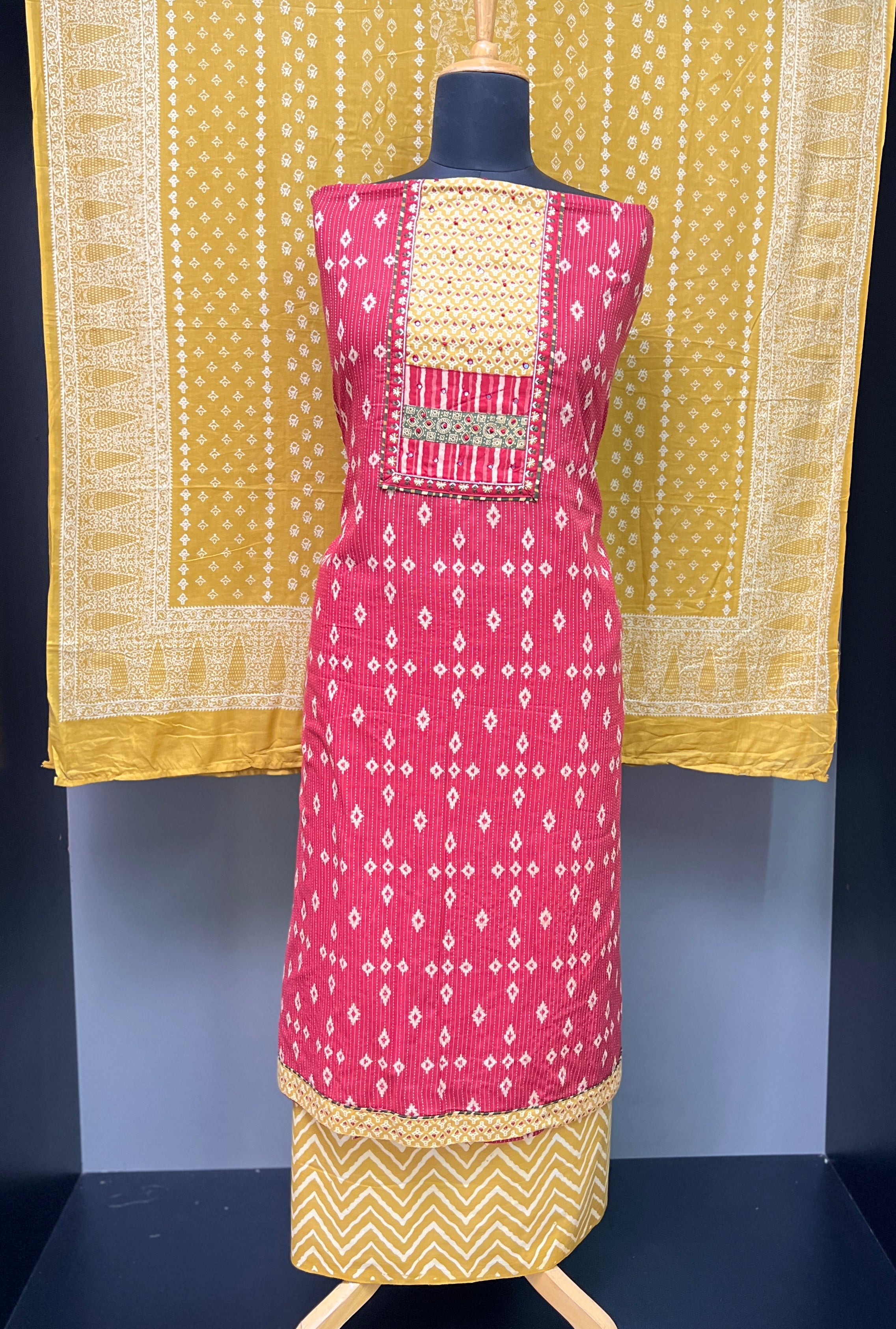 Ikat Print With Kantha Detailed Cotton Salwar Set | SW2033