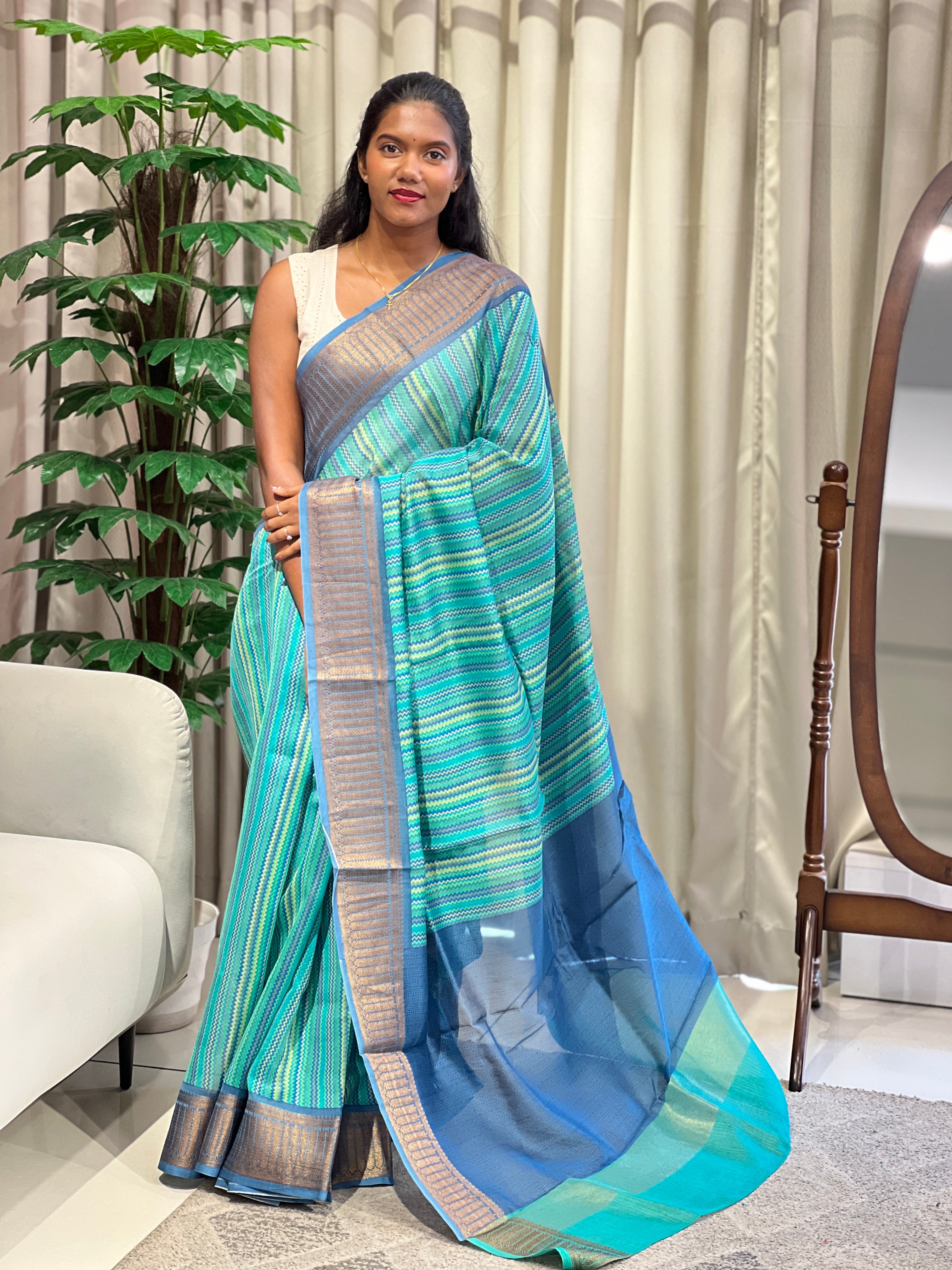 Zig Zag Printed Chanderi Saree | RGD807