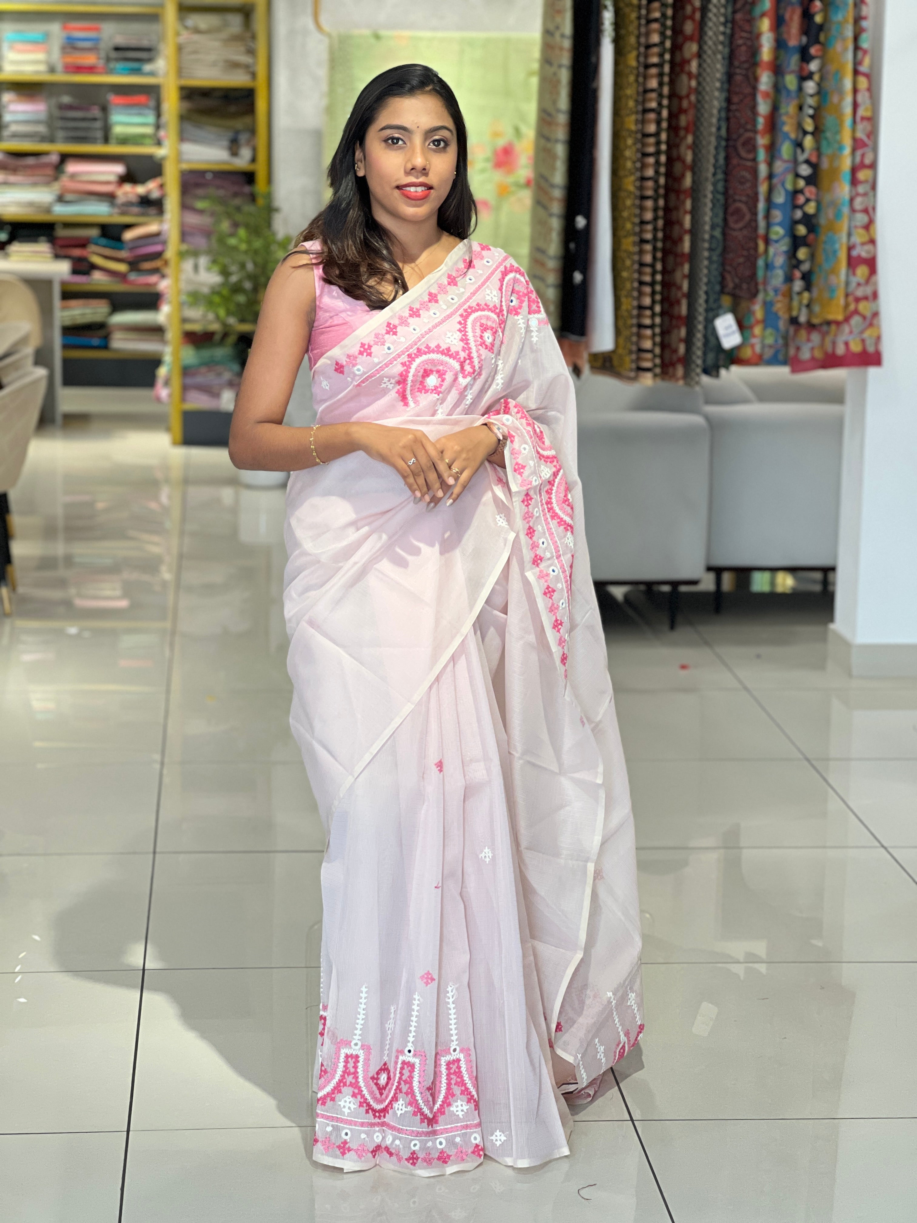 Kutch Work With Mirror Detailed Kota Saree | JSC334