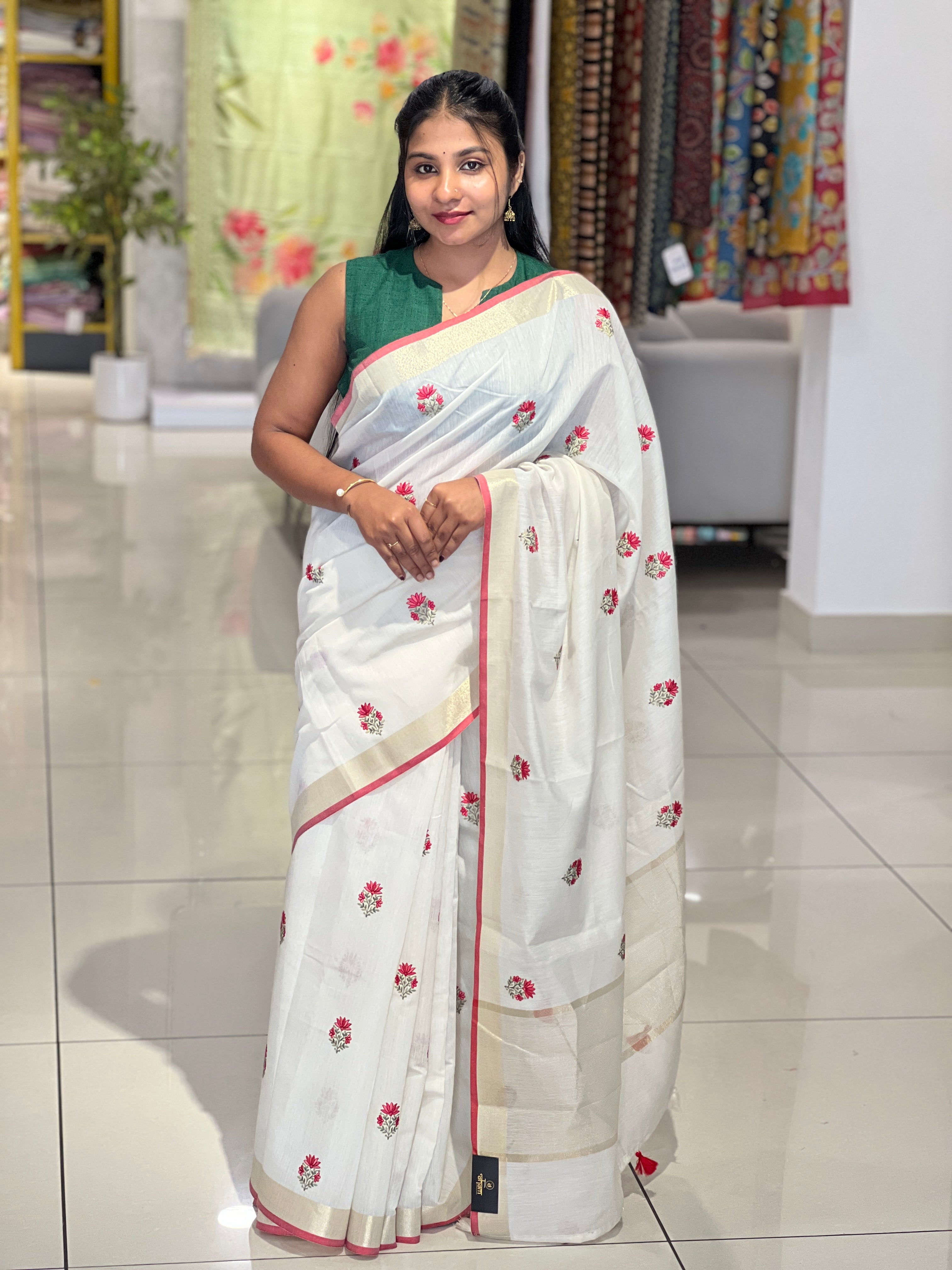 Floral Embroidery Detailed Chanderi Saree | MR411