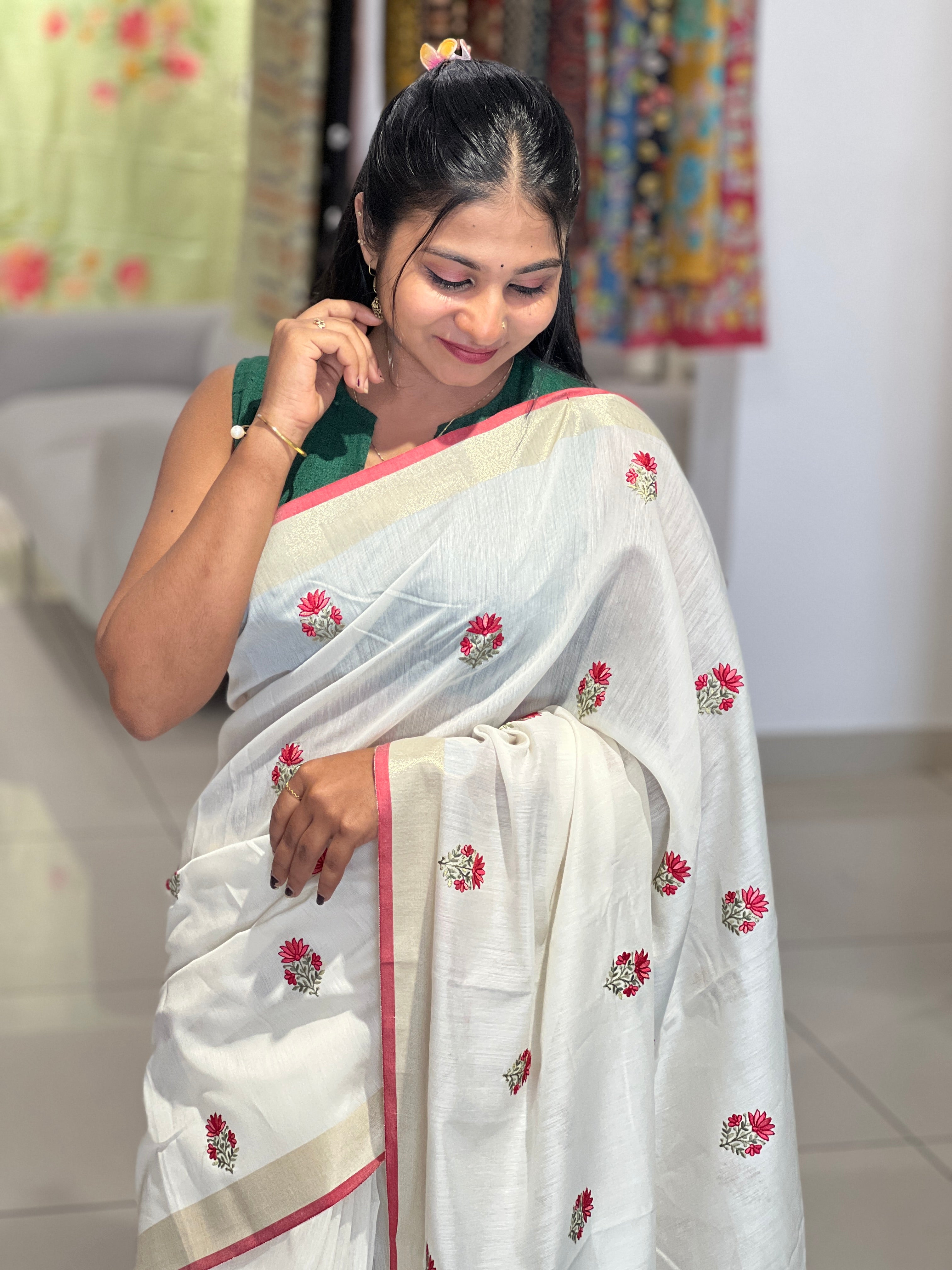 Floral Embroidery Detailed Chanderi Saree | MR411