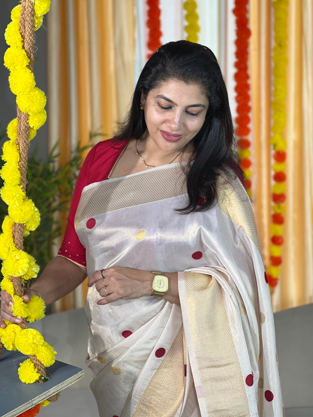 Polka Dot Weaved Semi Silk Saree | HT195