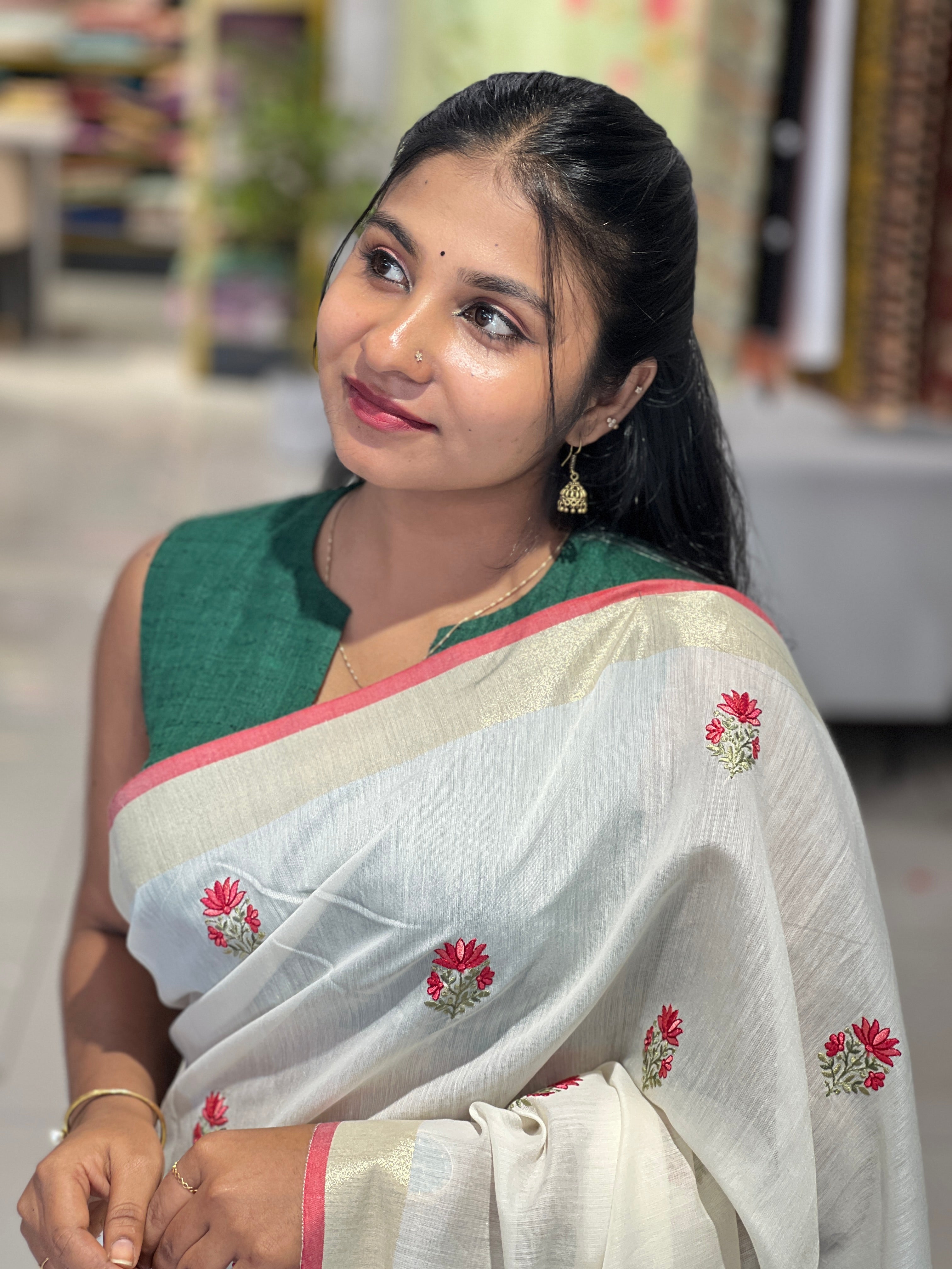 Floral Embroidery Detailed Chanderi Saree | MR411
