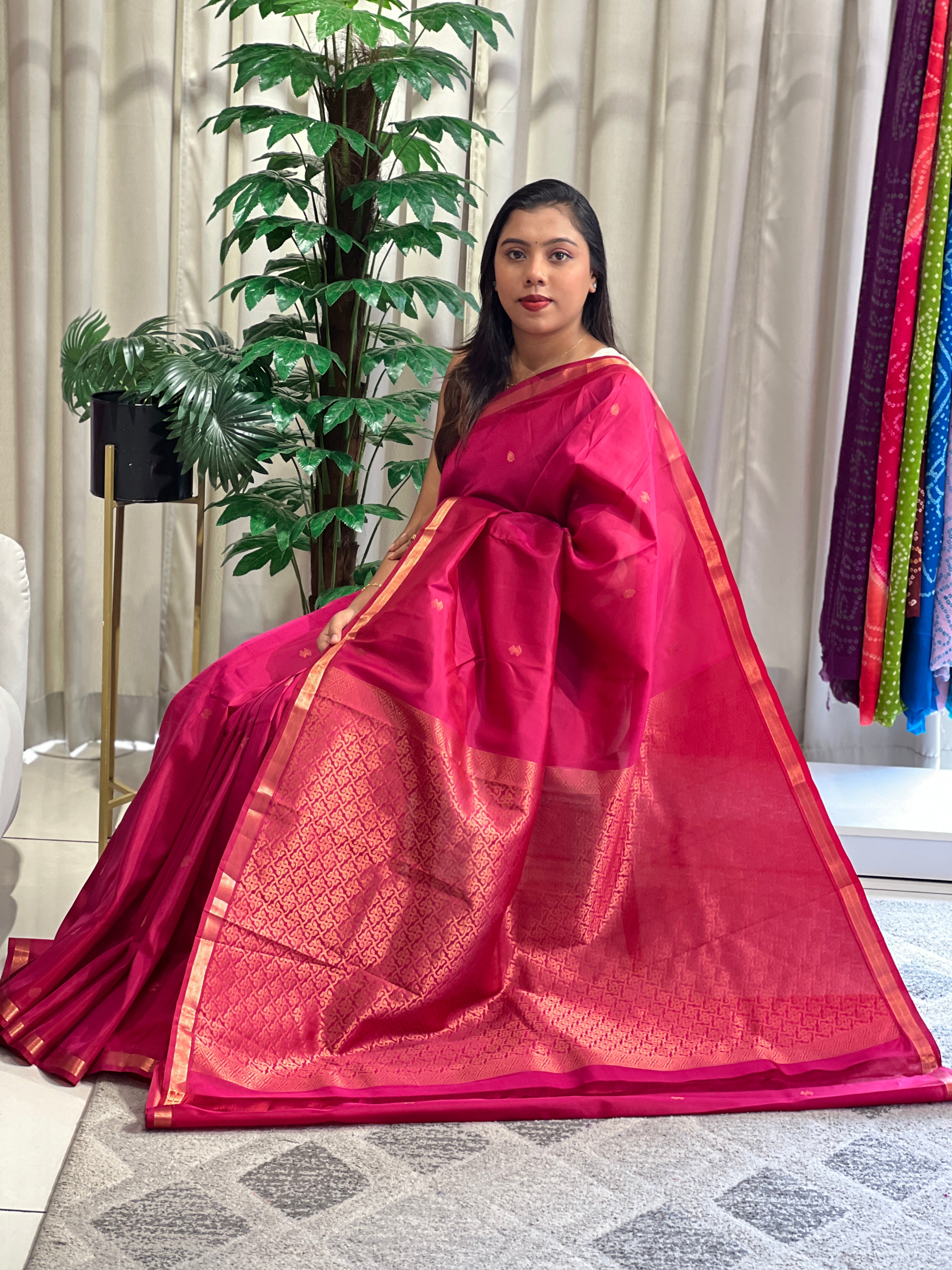 Golden Zari Buta Woven Soft Silk Saree | RMR130