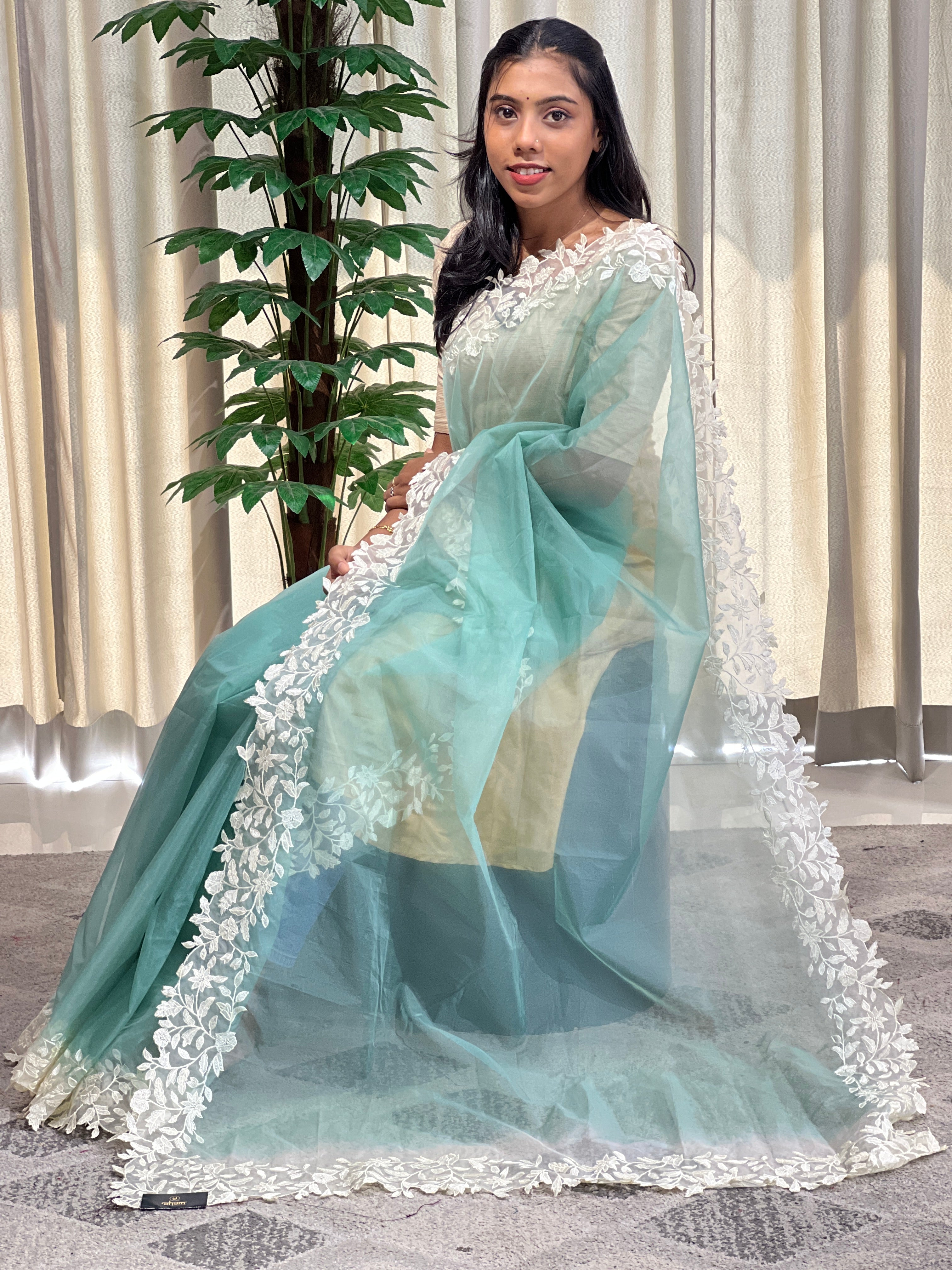 Floral Embroidered Organza Saree | SBP1033
