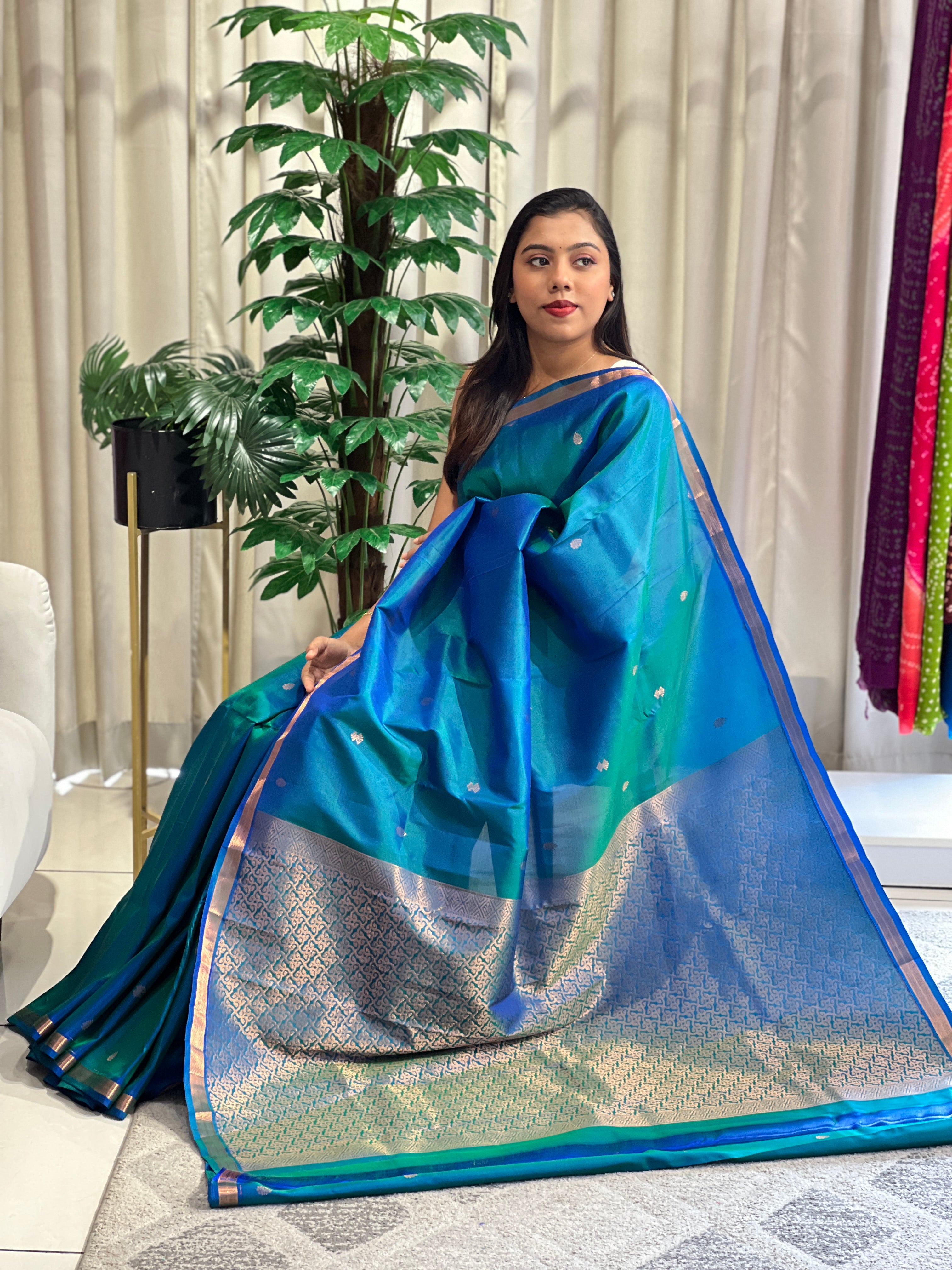 Golden Zari Buta Woven Soft Silk Saree | RMR129