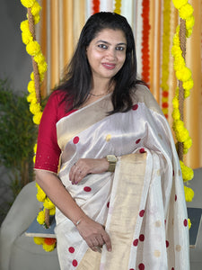 Polka Dot Weaved Semi Silk Saree | HT195