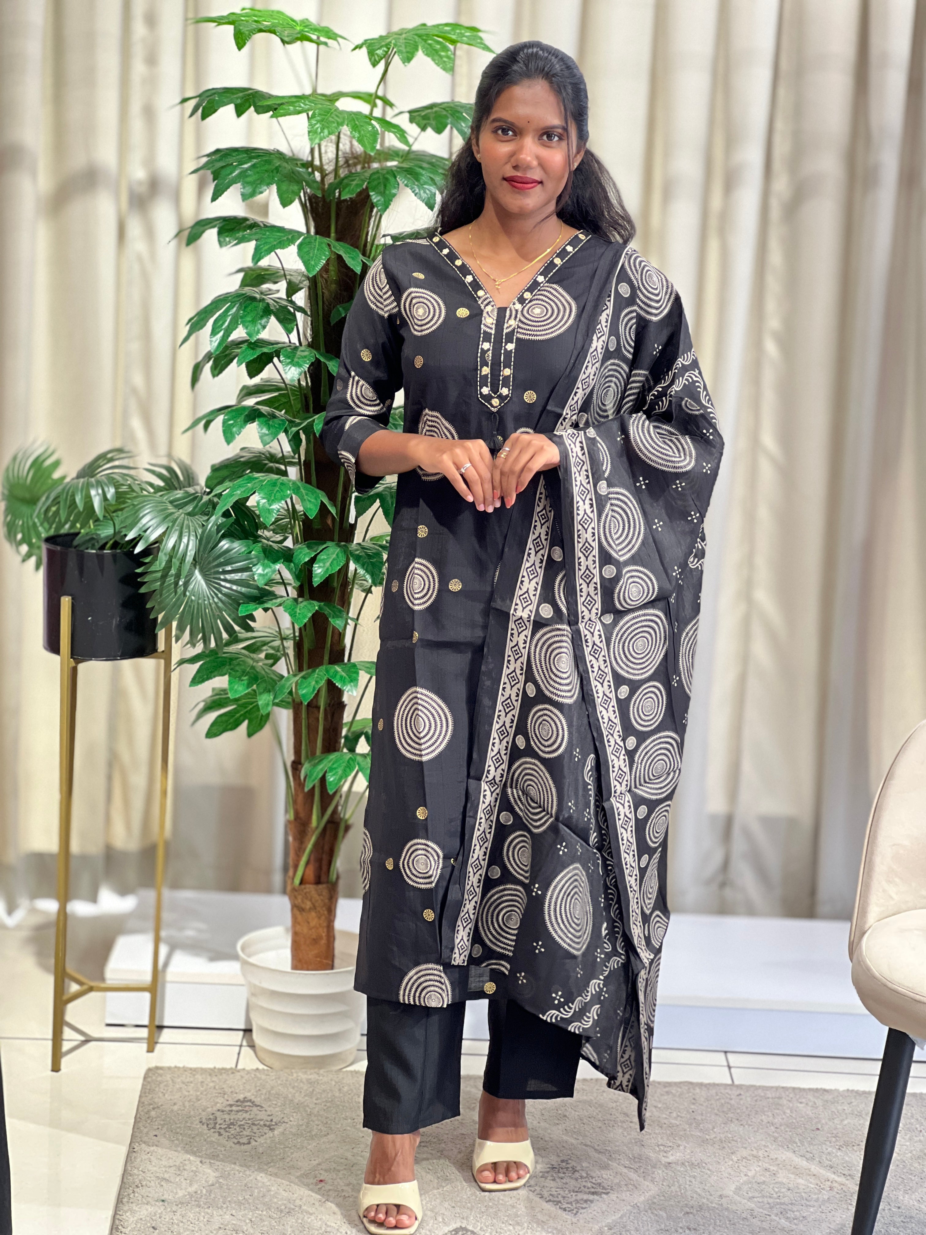 Geometrical Printed Pattern Slub Cotton Kurta Set | FW411