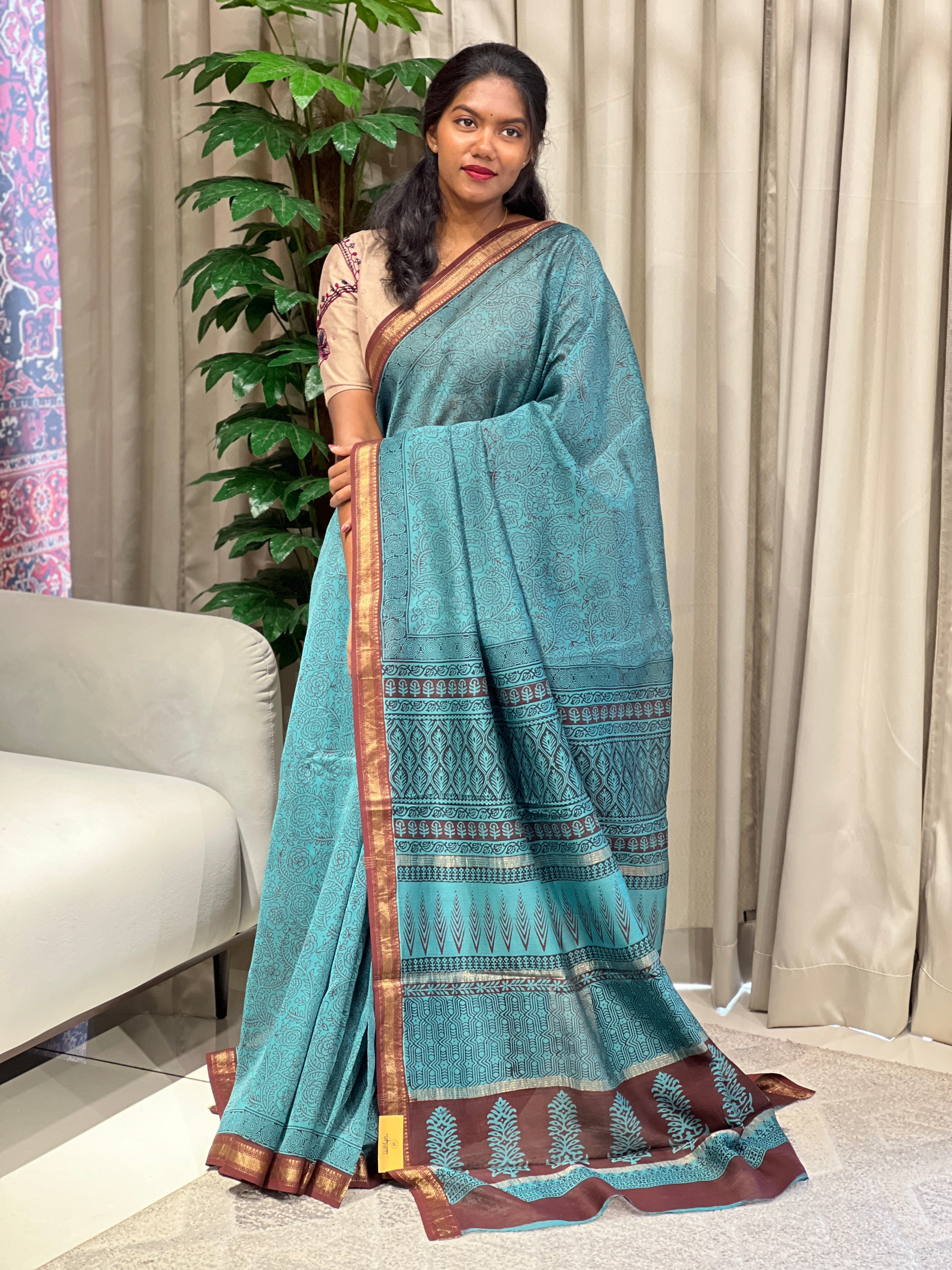 Hand Block Printed Chanderi Silk Saree | SVF195