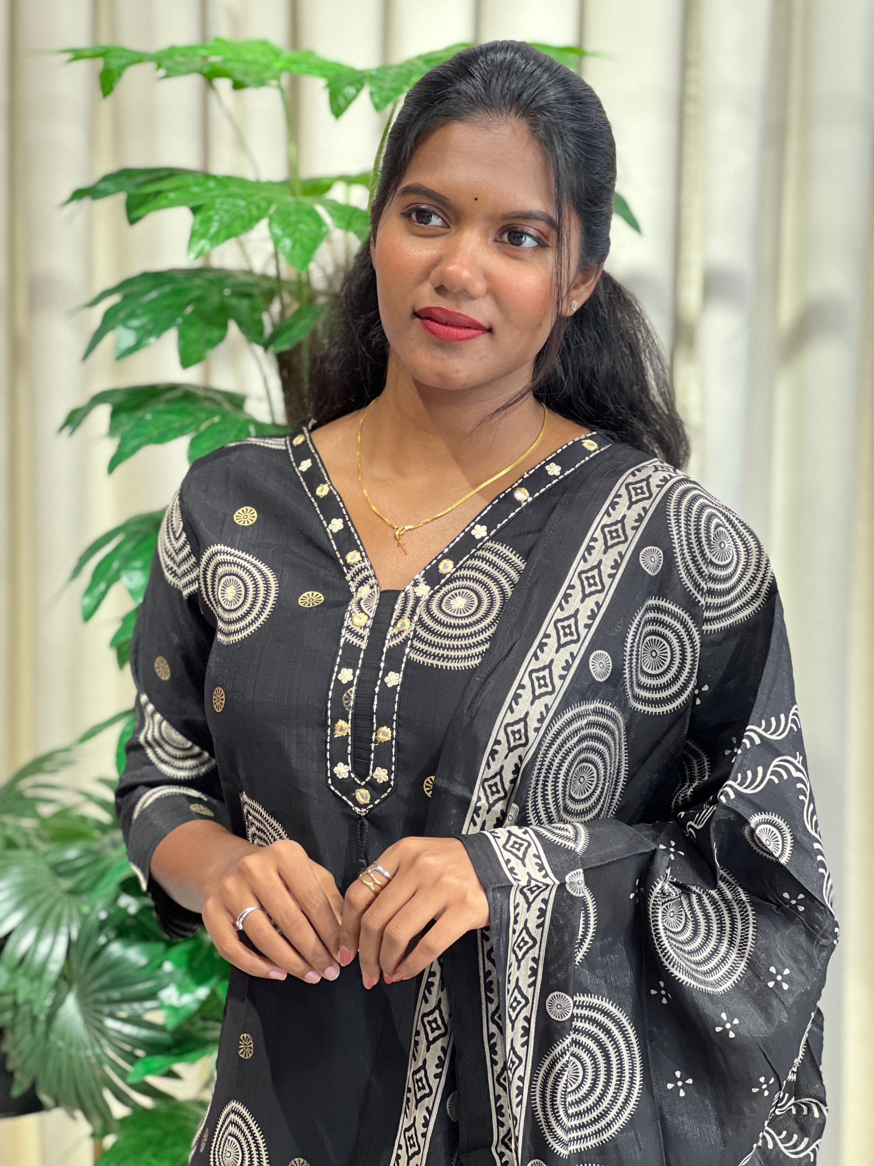 Geometrical Printed Pattern Slub Cotton Kurta Set | FW411
