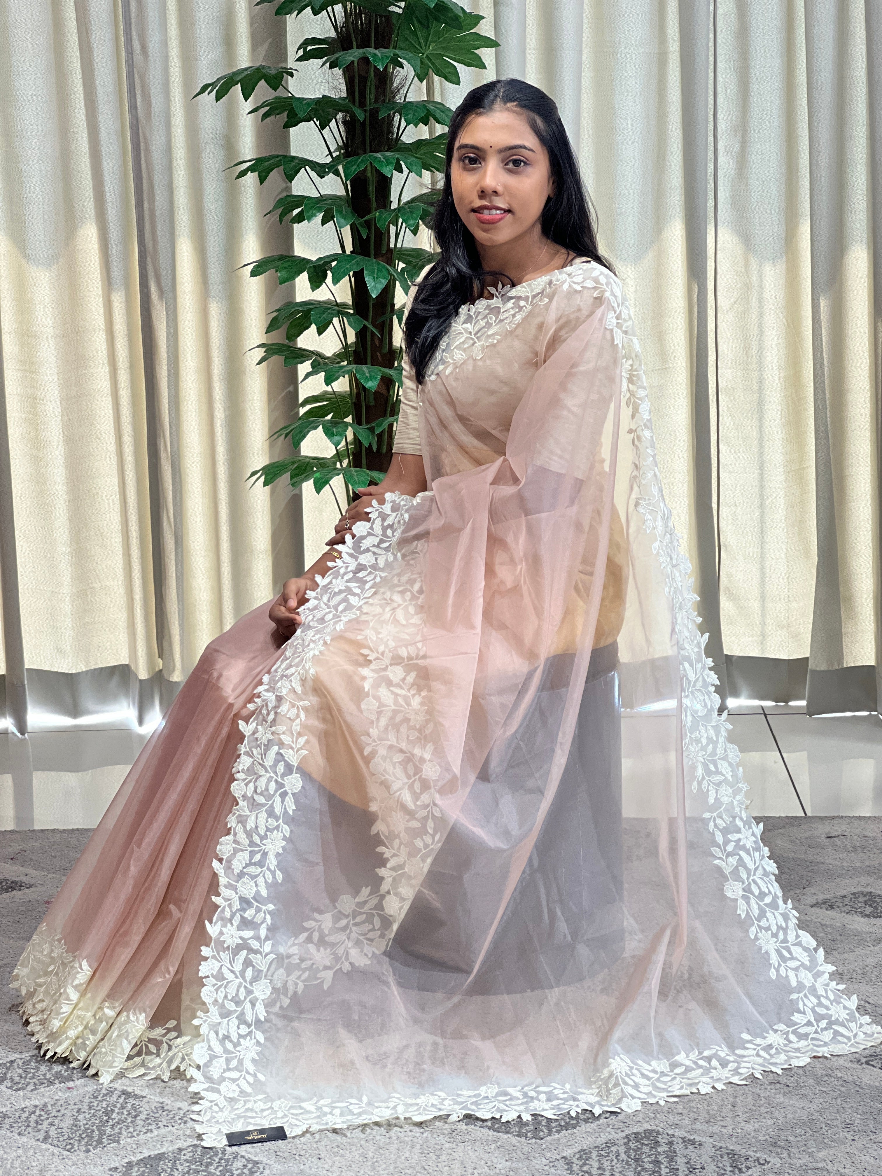 Floral Embroidered Organza Saree | SBP1034