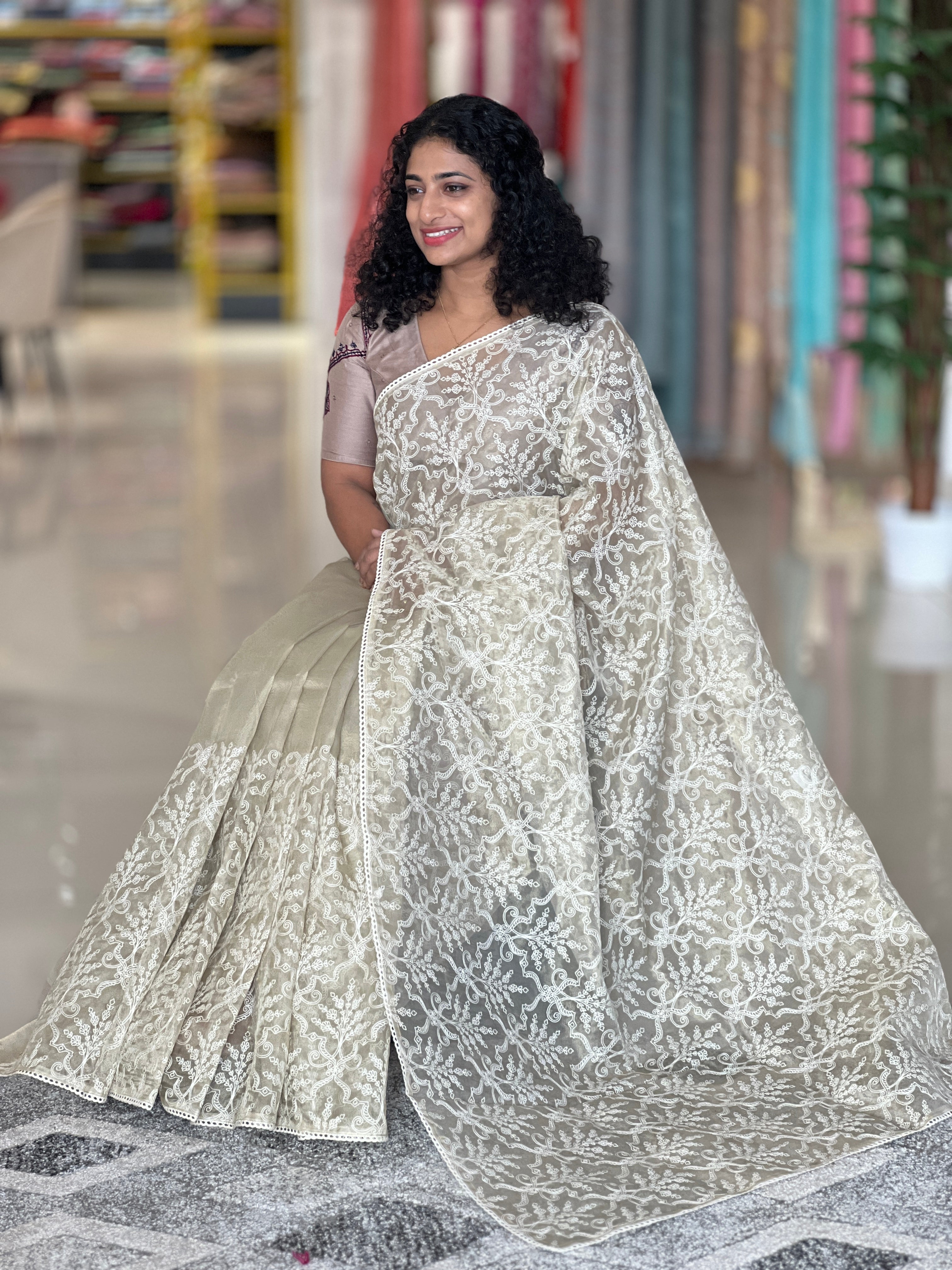 Embroidery Tissue Organza Saree | SHC112