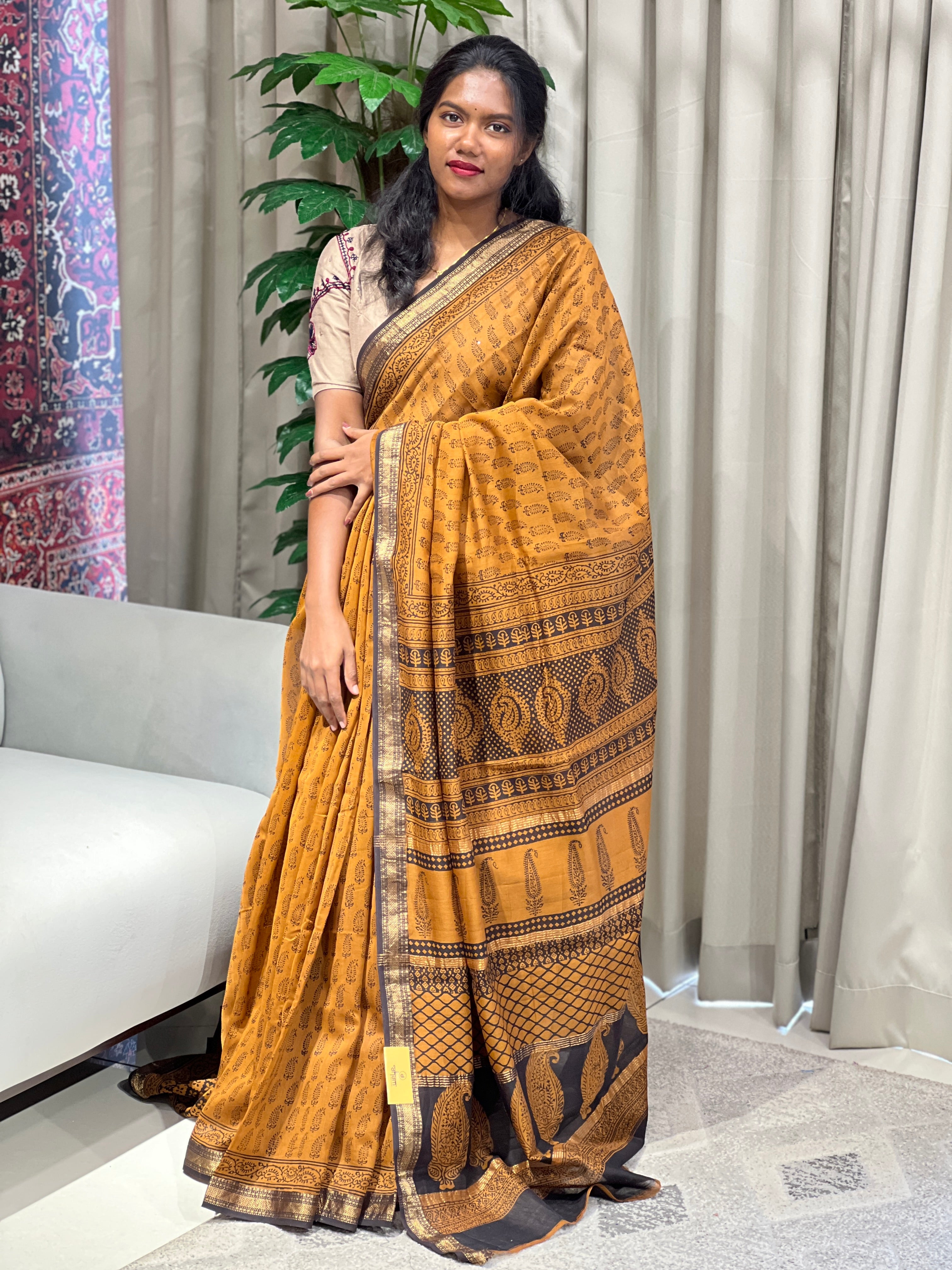 Hand Block Printed Chanderi Silk Saree | SVF192