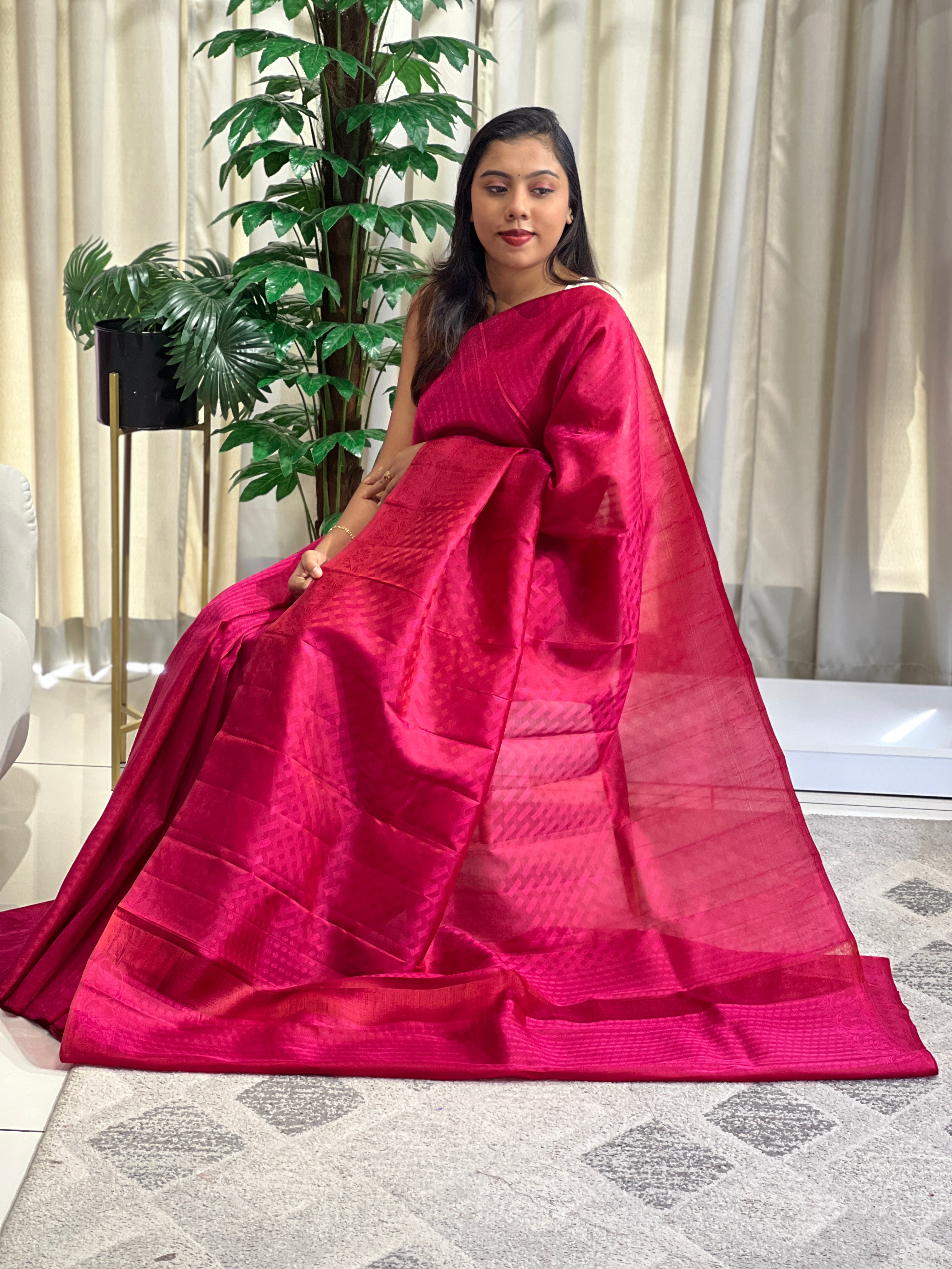 Floral Bordered Embossed Woven Pattern Soft Silk Saree | RMR122