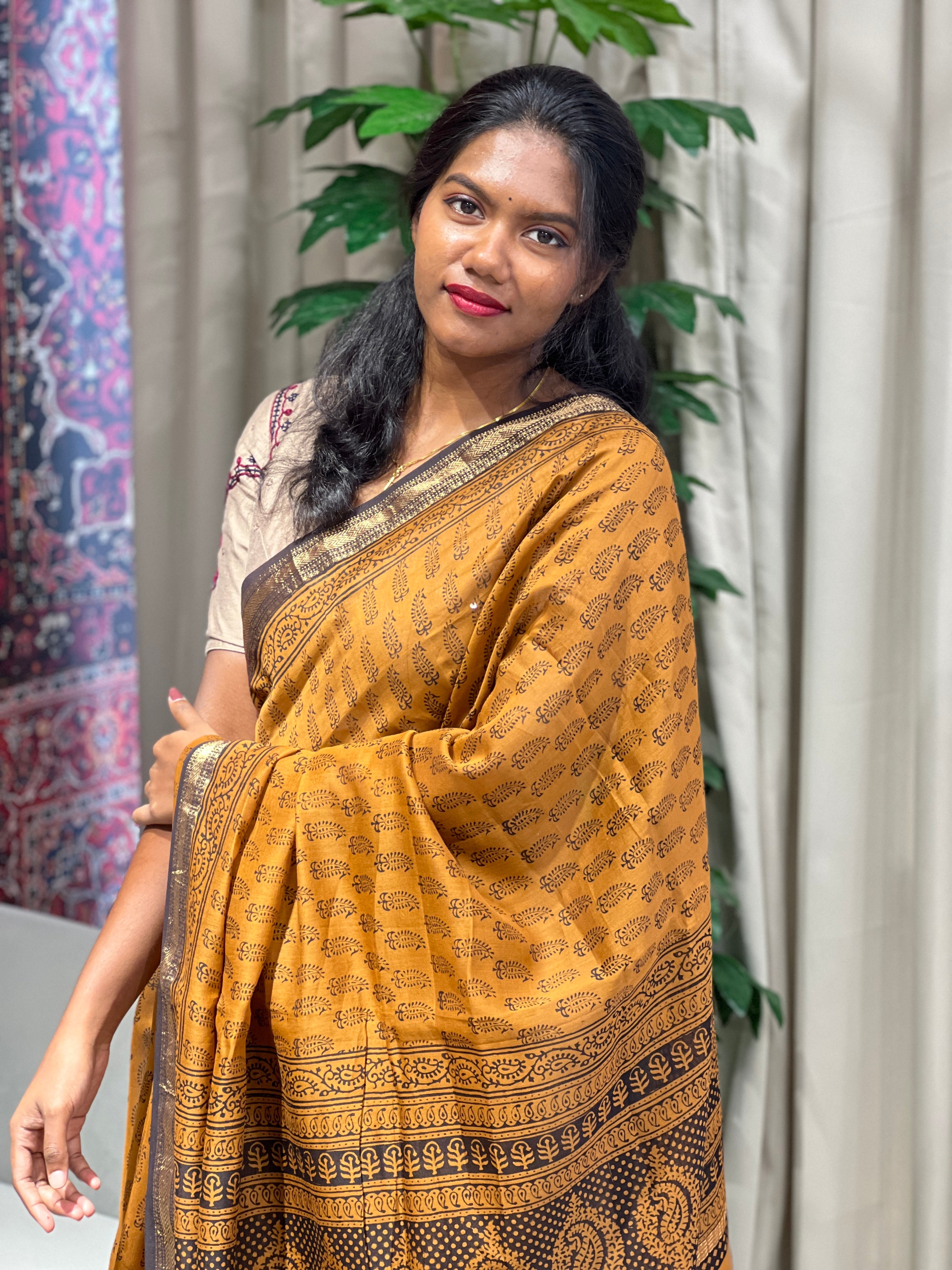 Hand Block Printed Chanderi Silk Saree | SVF192