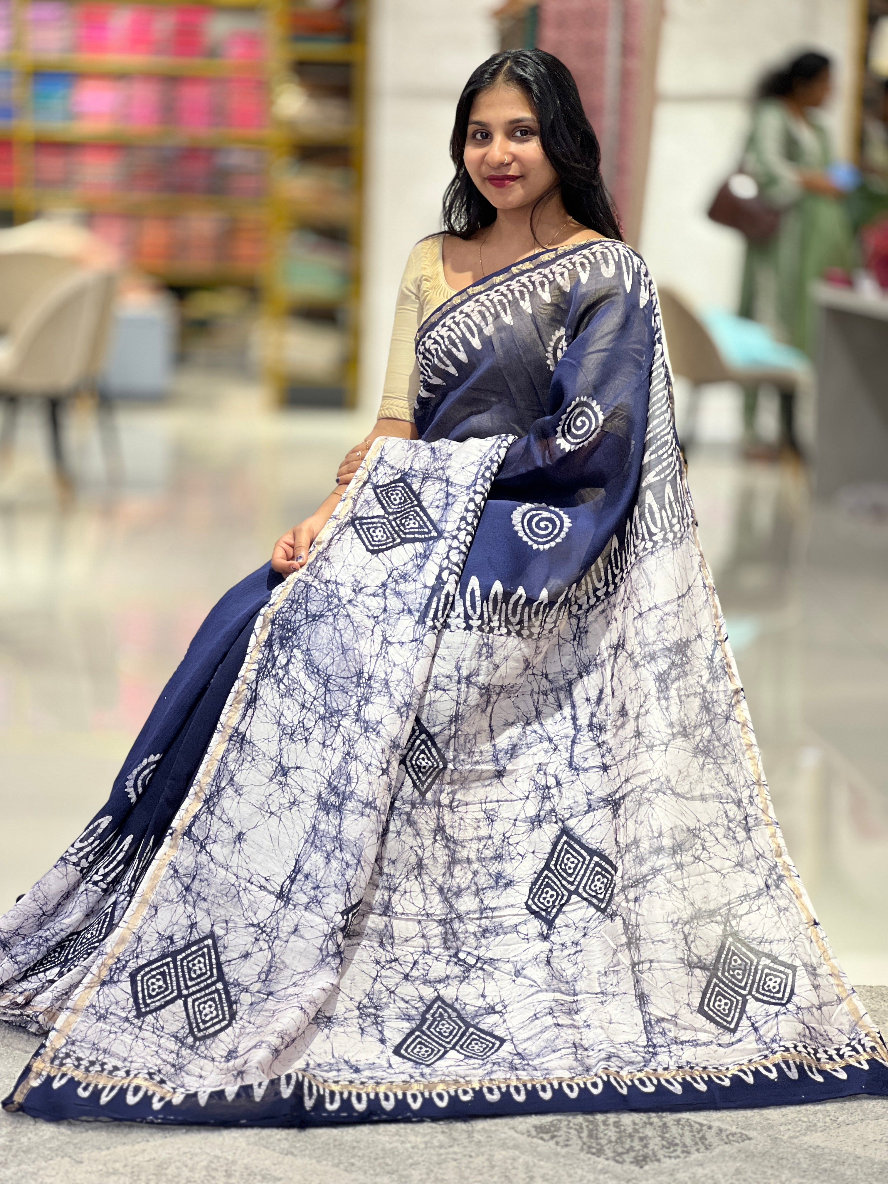 Batik Printed Pattern Chanderi Silk Saree | LP161