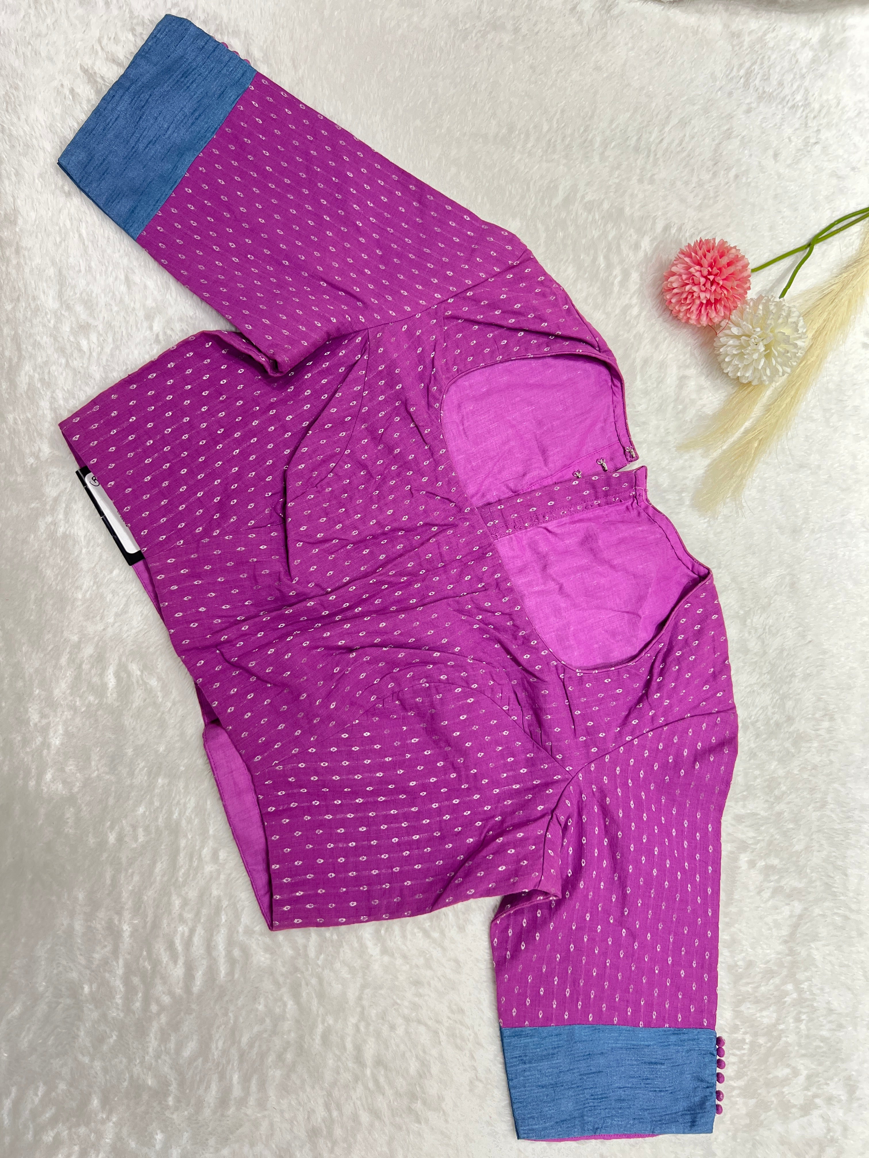 Silver Zari Woven Cotton Stitched Blouse | DNB143