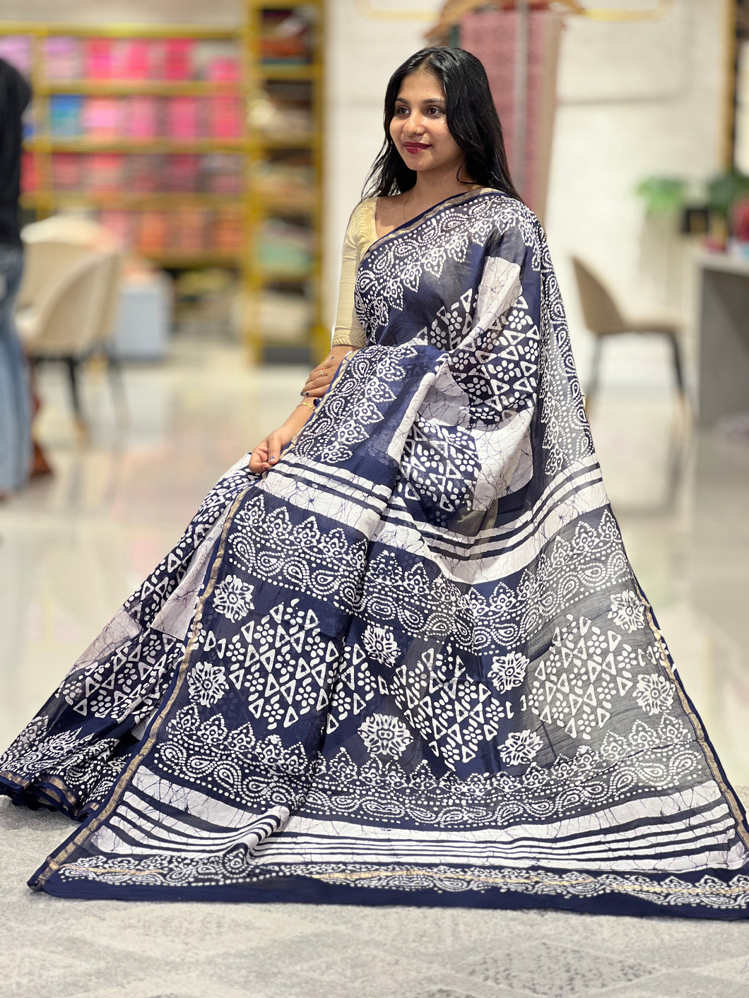 Batik Printed Pattern Chanderi Silk Saree | LP166