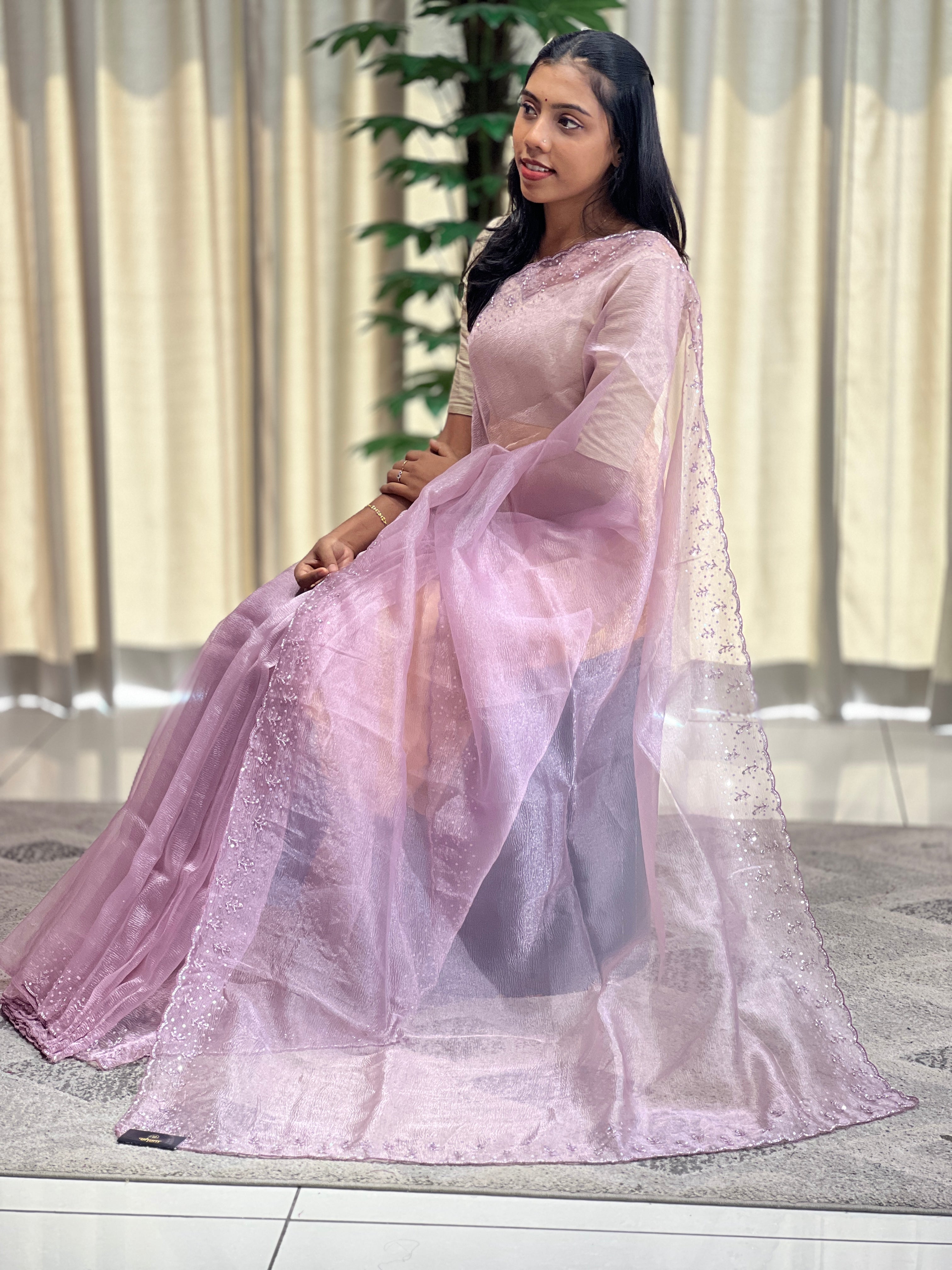 Party Wear Crushed Organza Saree | SBP1001