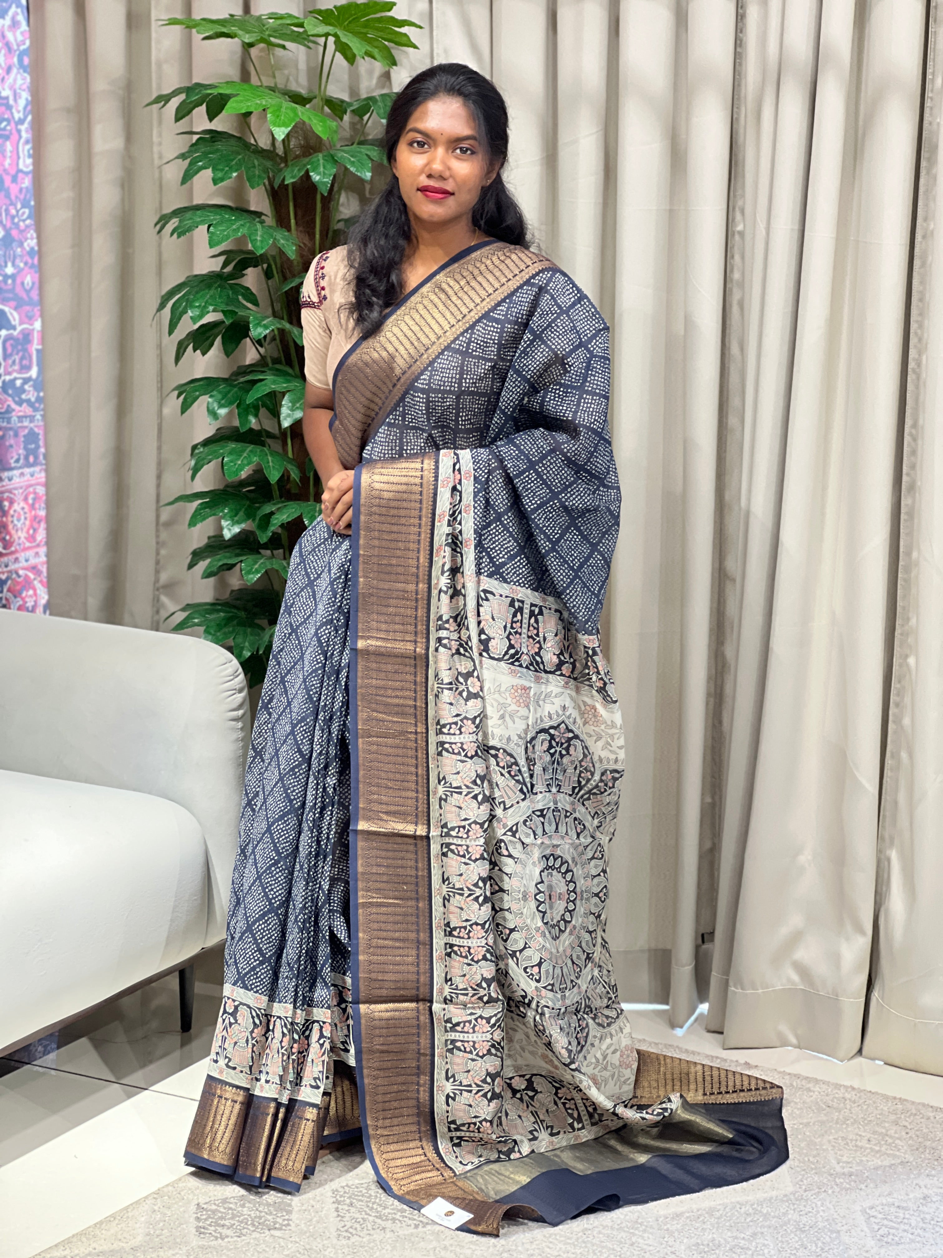 Bandhani Tie And Dye Patterned Chanderi Saree | RGD922R