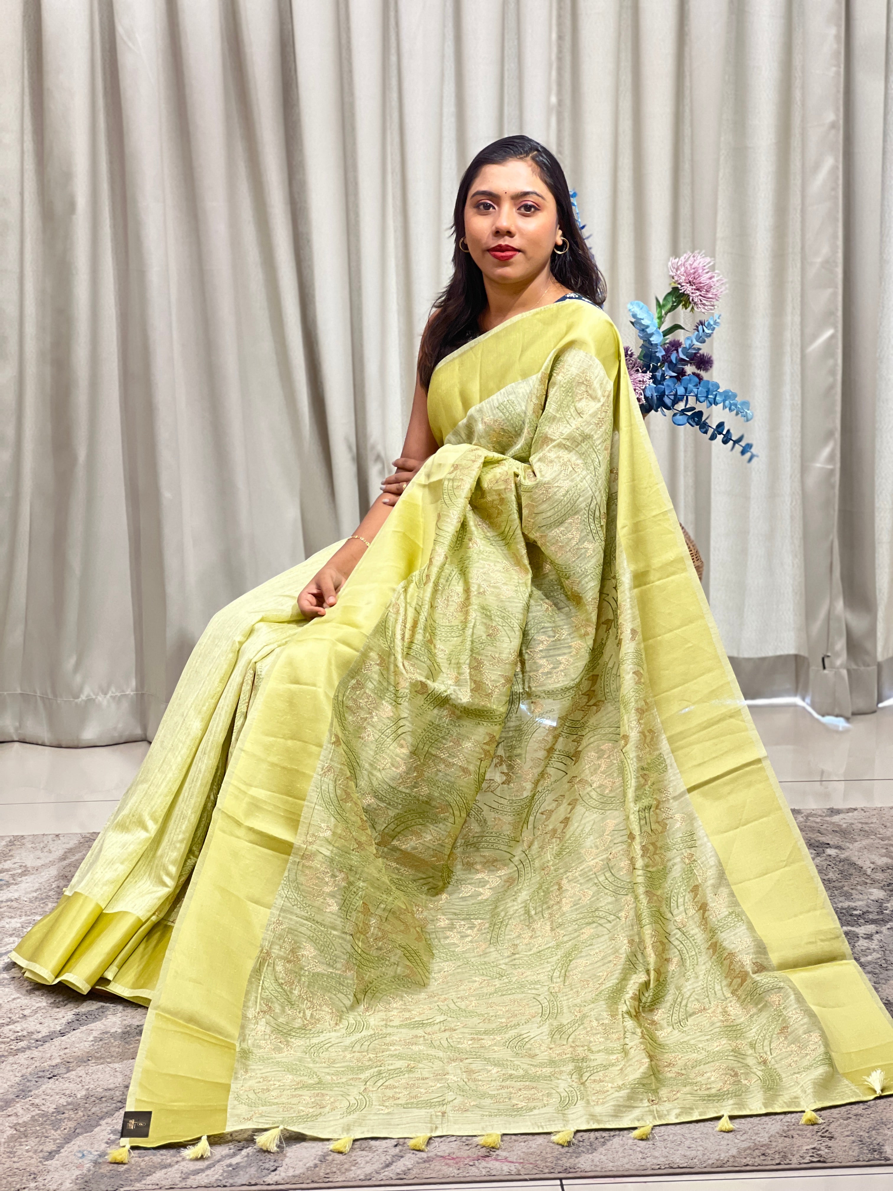 Geometric Pattern Green Silk Saree | ZSS504