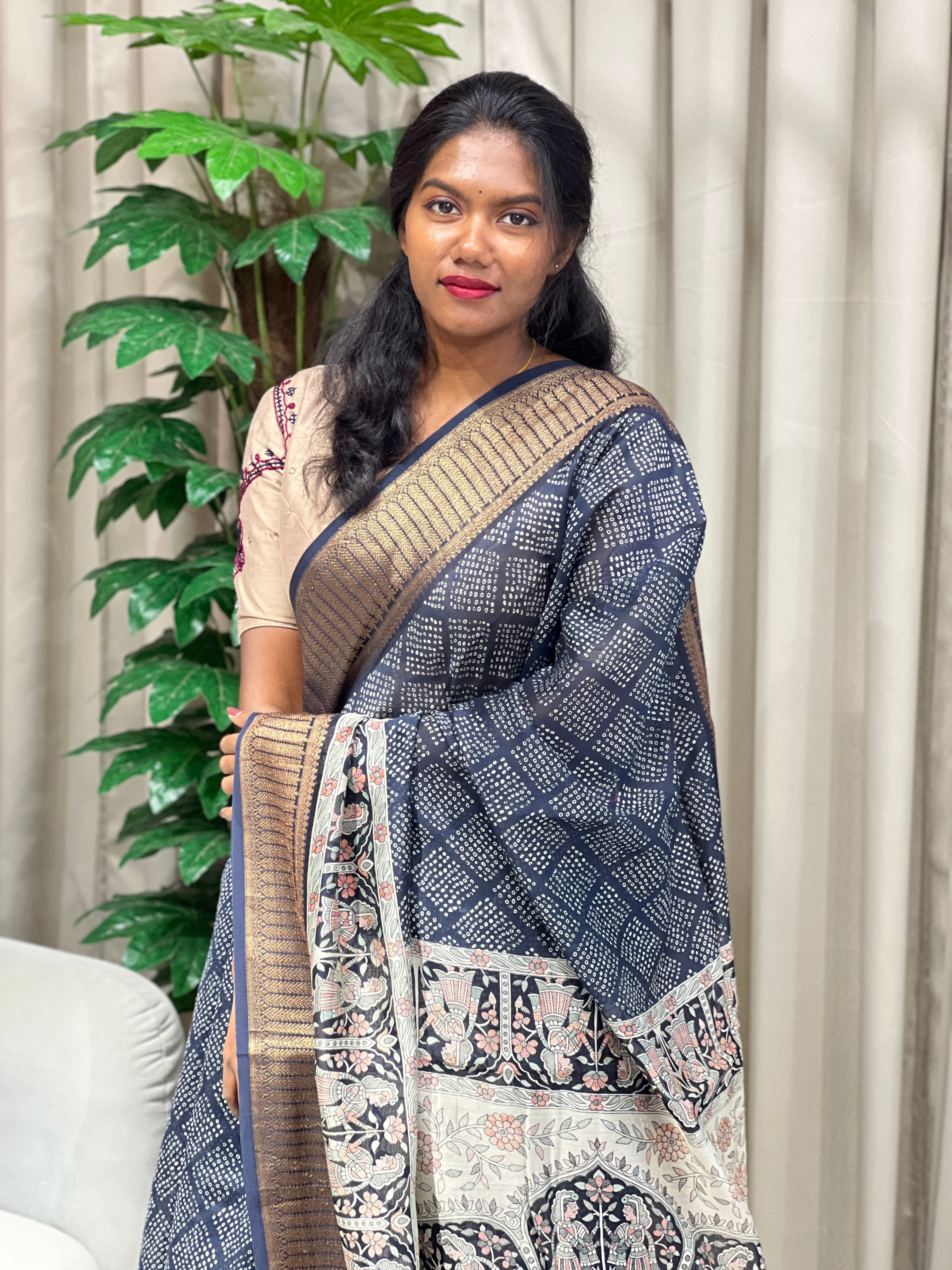 Bandhani Tie And Dye Patterned Chanderi Saree | RGD922R