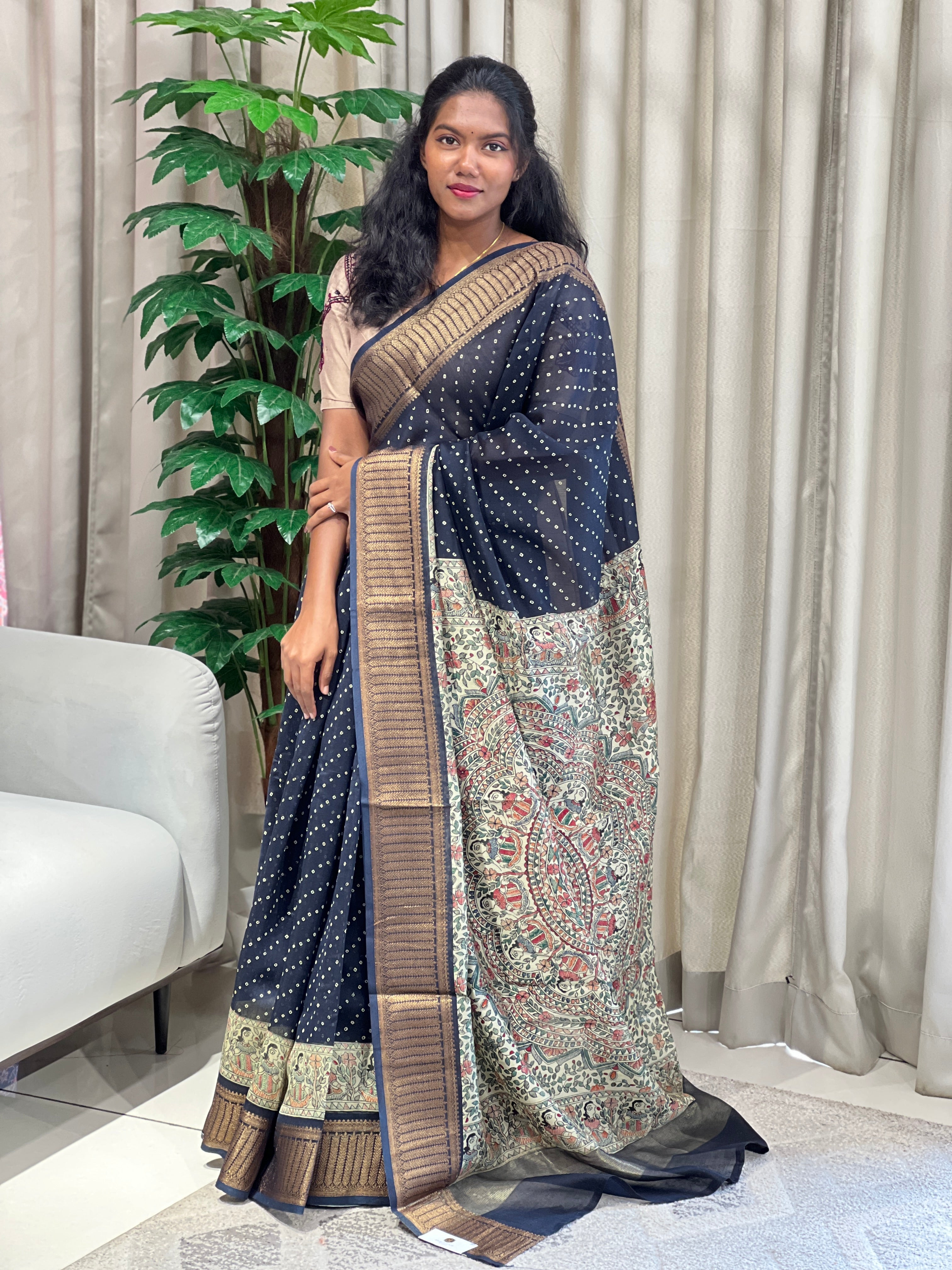 Bandhani Tie And Dye Patterned Chanderi Saree | RGD932R