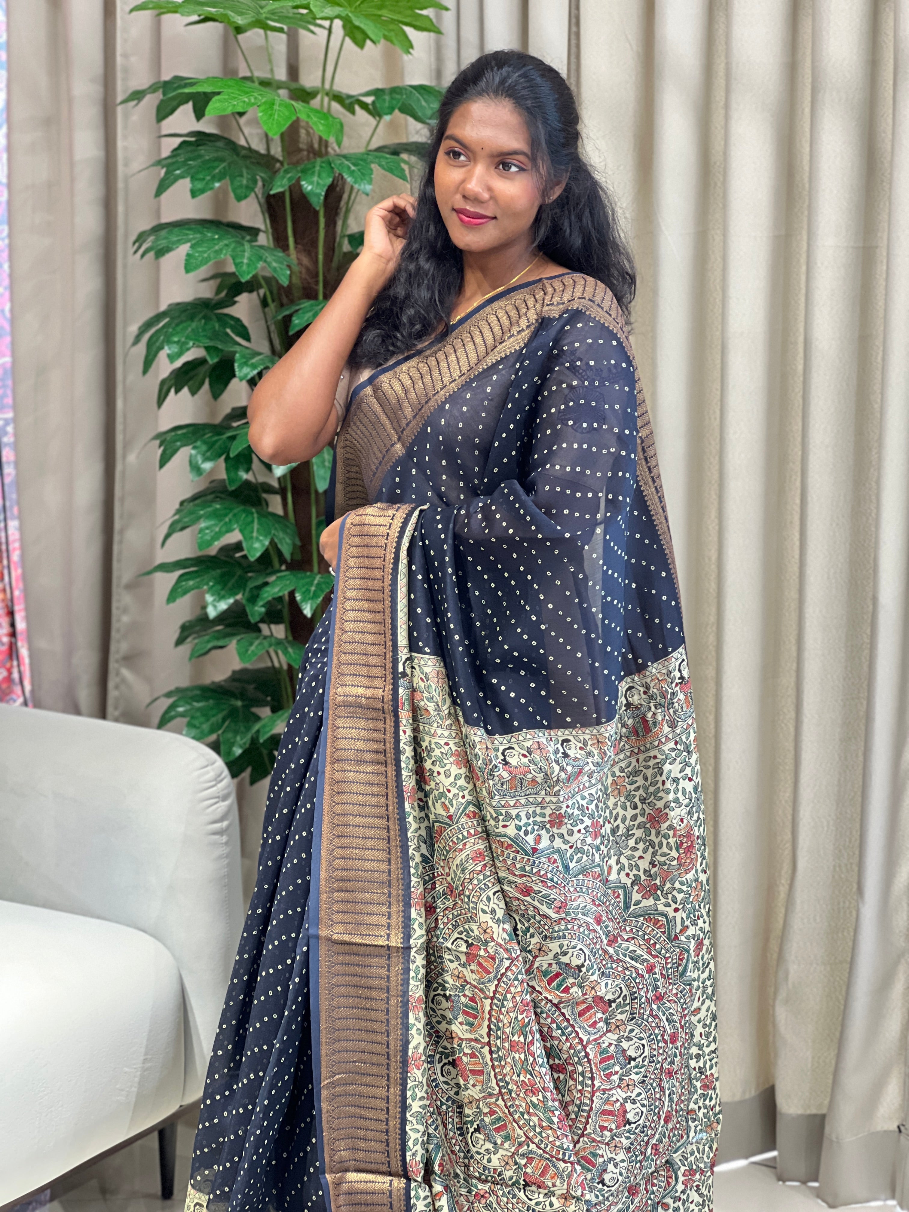 Bandhani Tie And Dye Patterned Chanderi Saree | RGD932R
