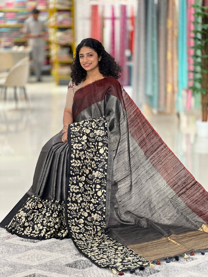 Floral Embroidery Bordered Raw Silk Saree | RGD304