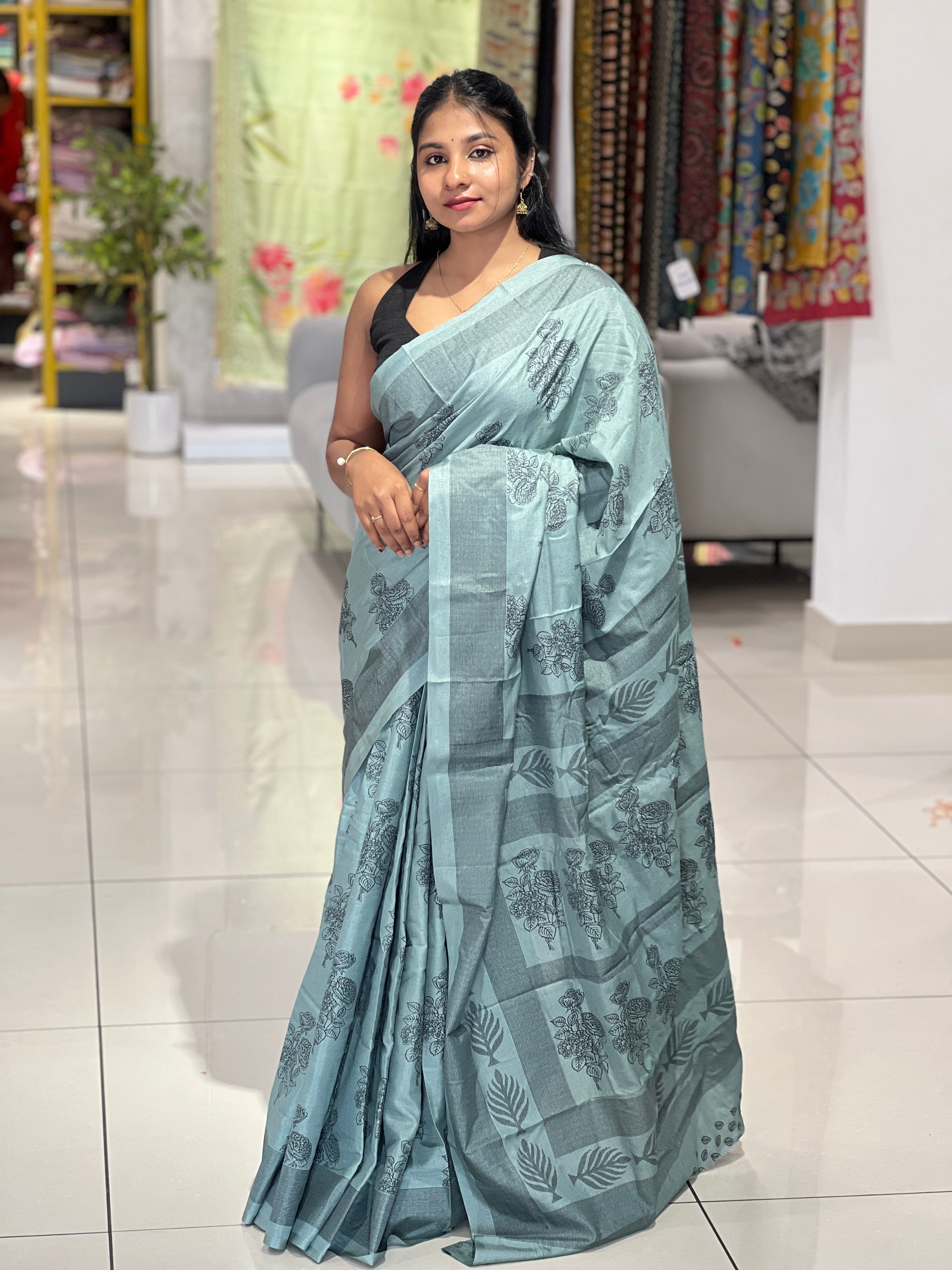 Floral Printed Semi Silk Saree | RMP118