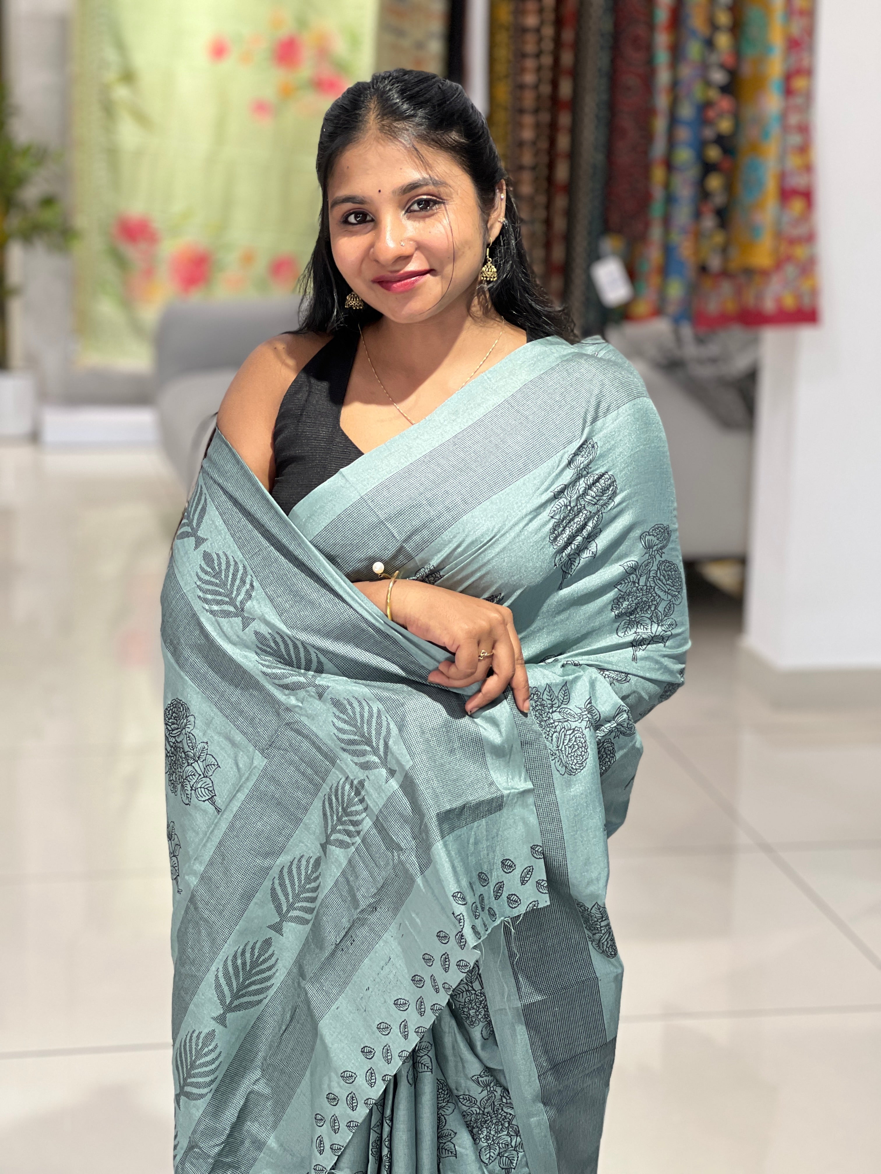 Floral Printed Semi Silk Saree | RMP118