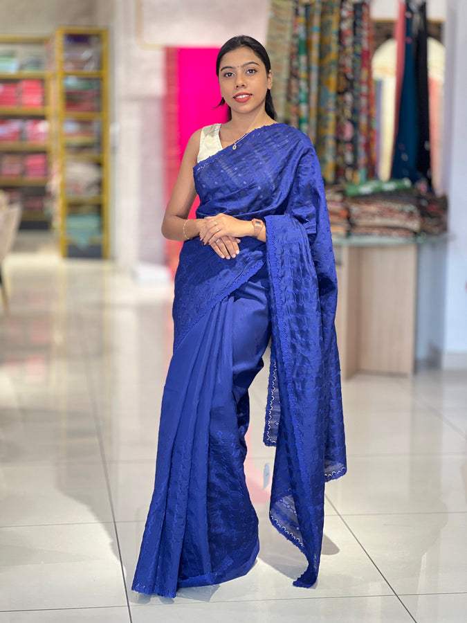 Shiffli Embroidery Pattern Semi Tussar Saree | YNG156