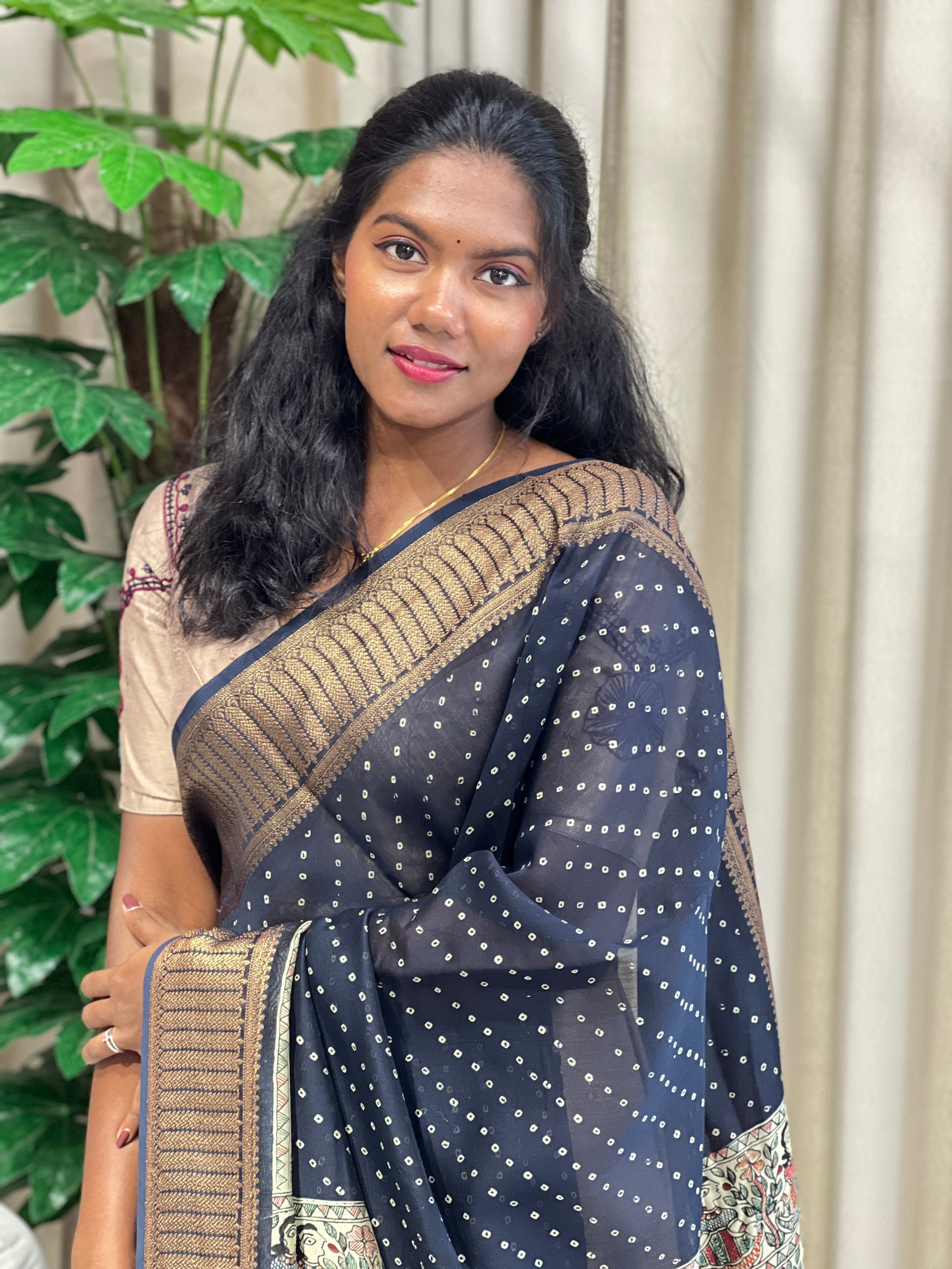 Bandhani Tie And Dye Patterned Chanderi Saree | RGD932R