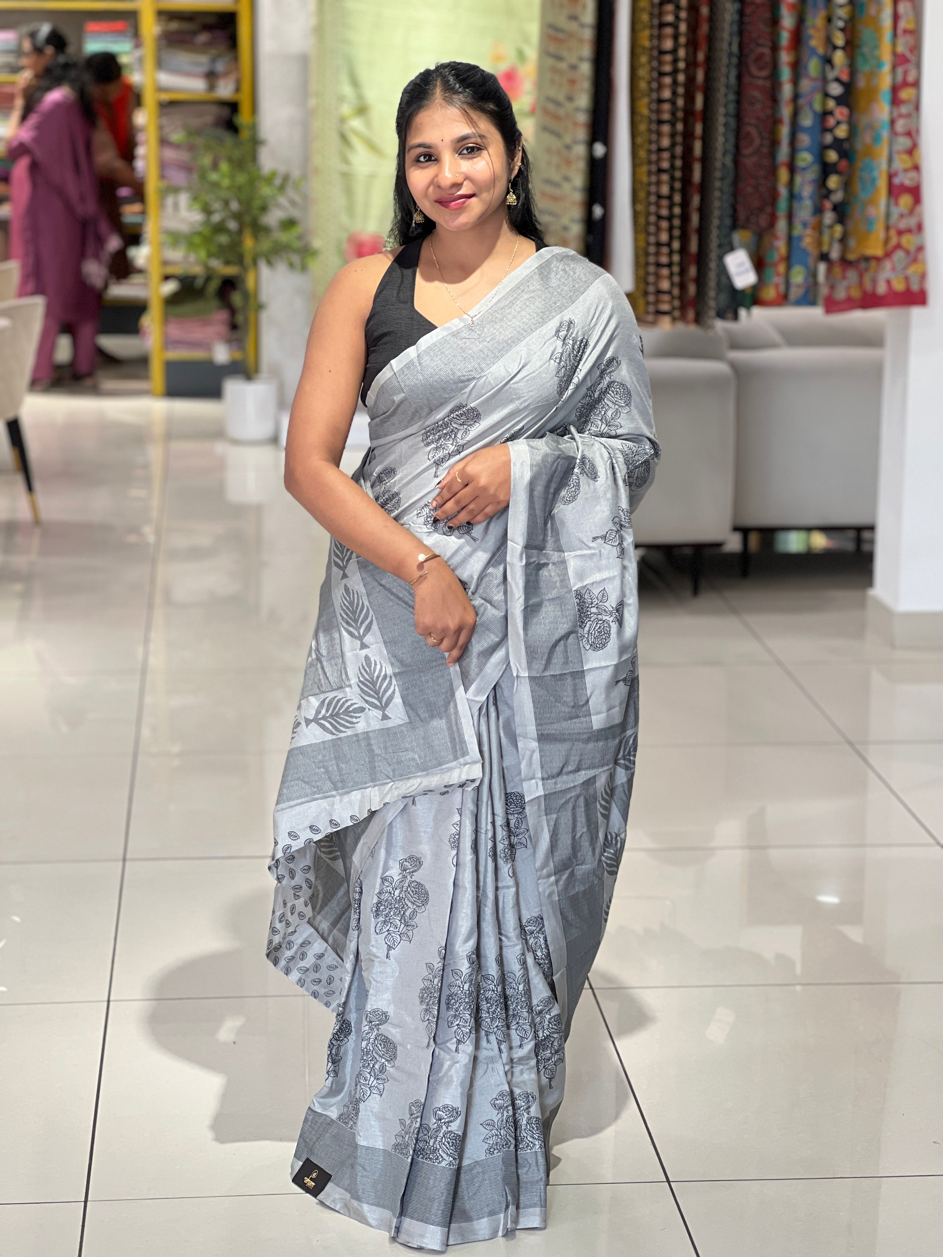 Floral Printed Semi Silk Saree | RMP117