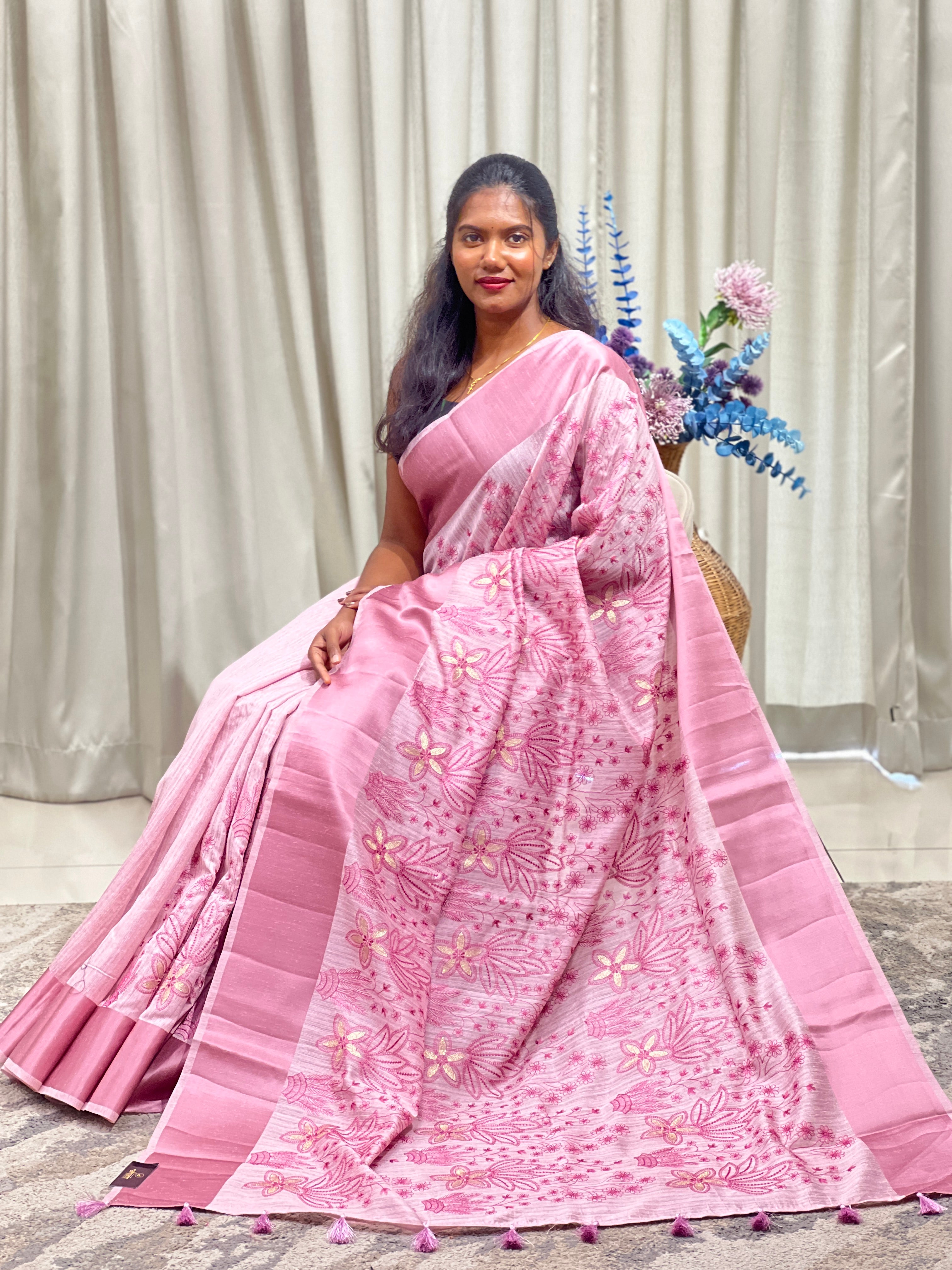 Floral Embroidered Green Silk Saree | ZSS500