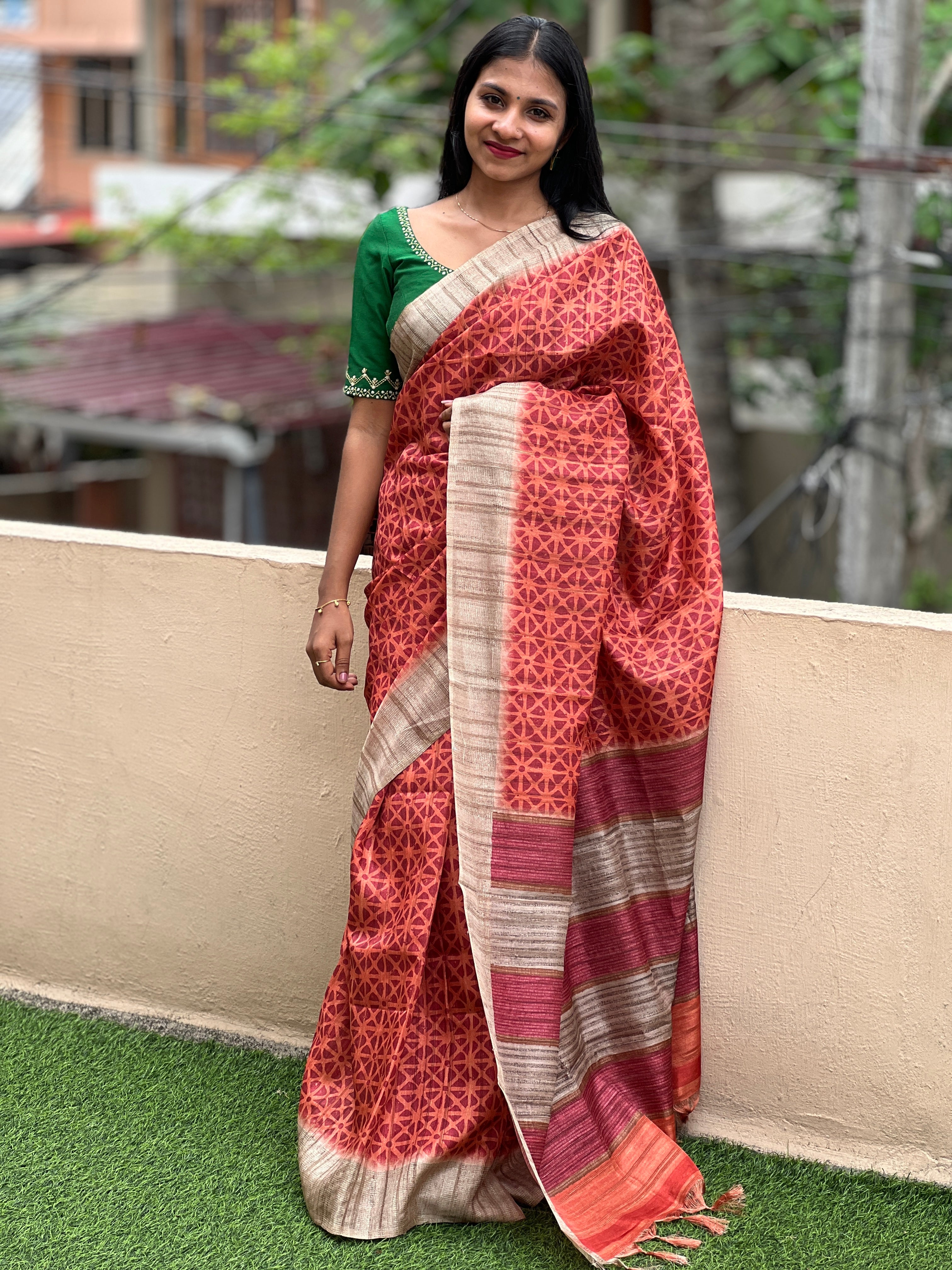 Sublimation Printed Geecha Tussar Finish Saree | KSD123