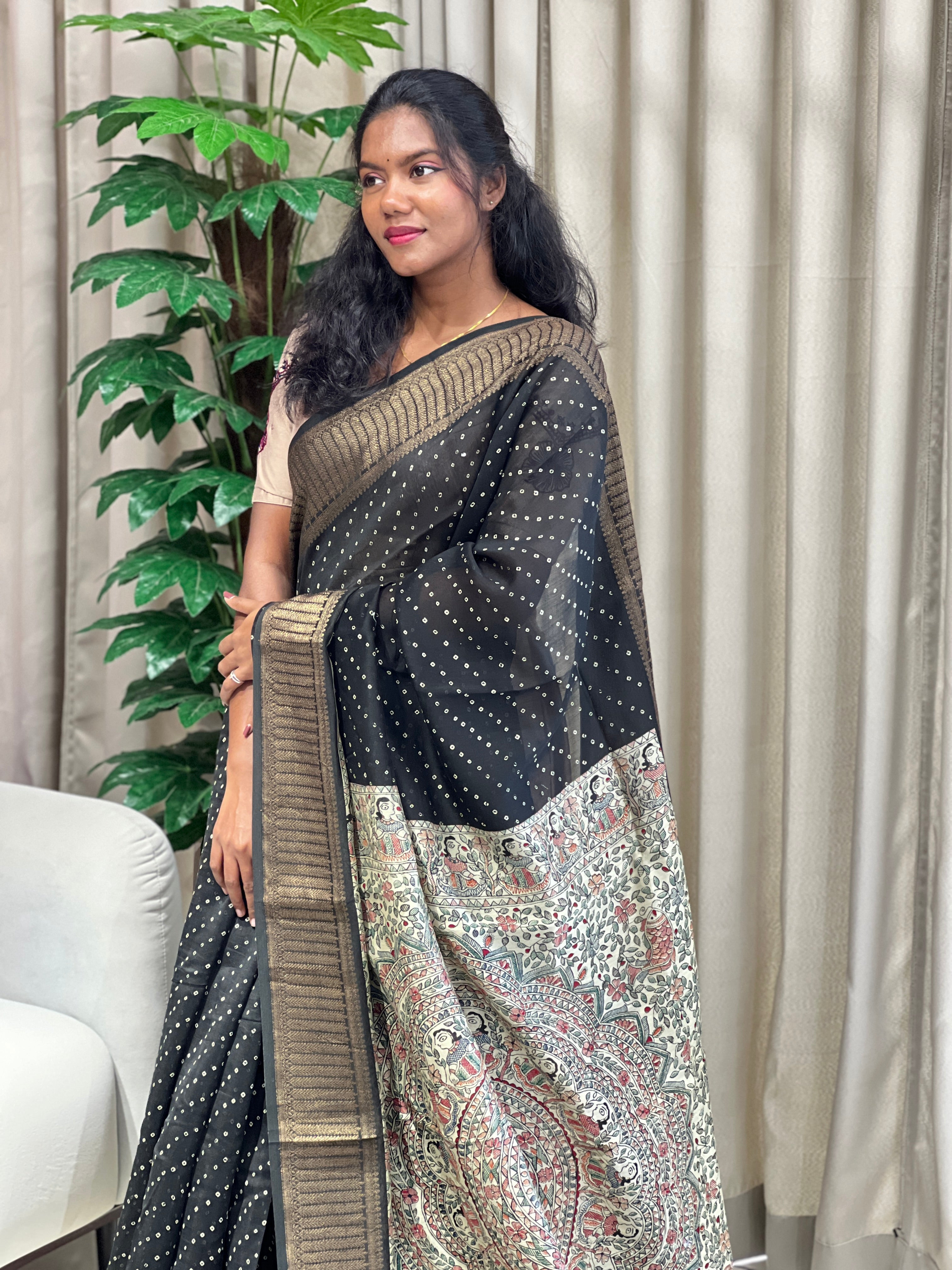 Bandhani Tie And Dye Patterned Chanderi Saree | RGD927R