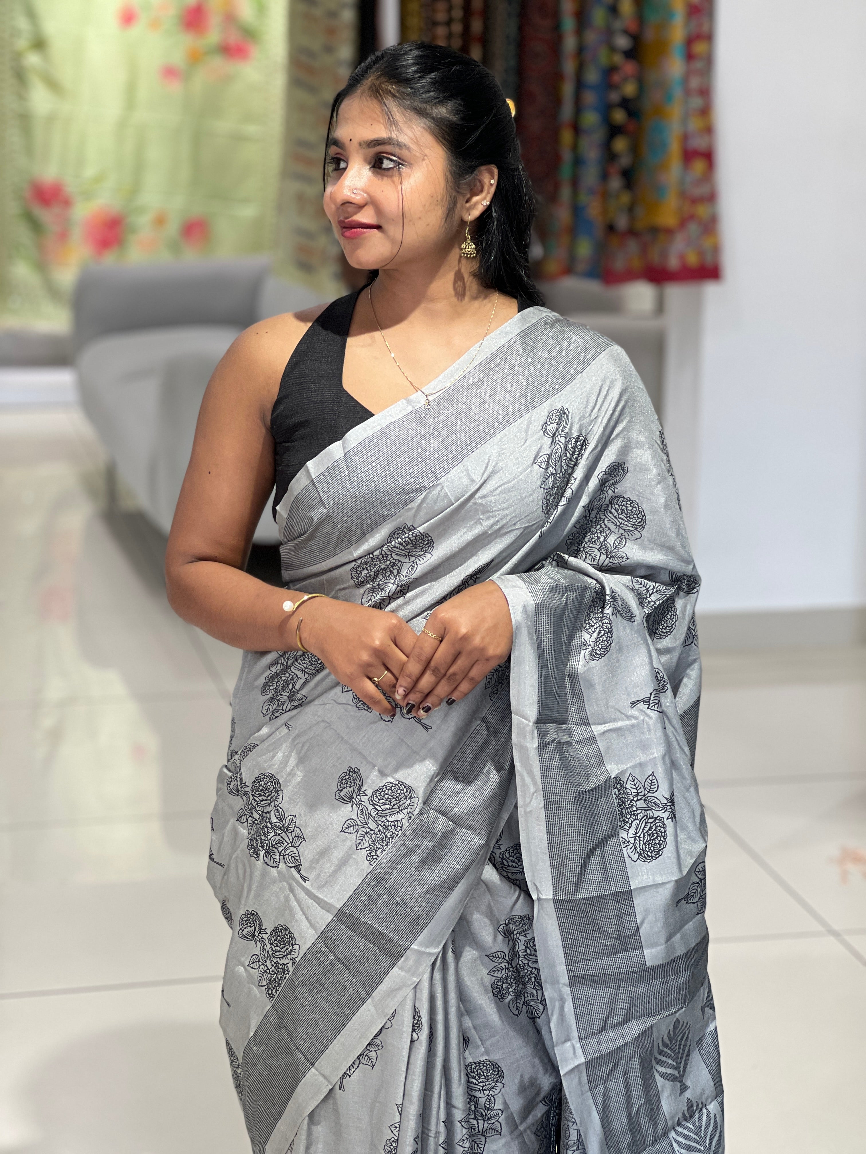Floral Printed Semi Silk Saree | RMP117