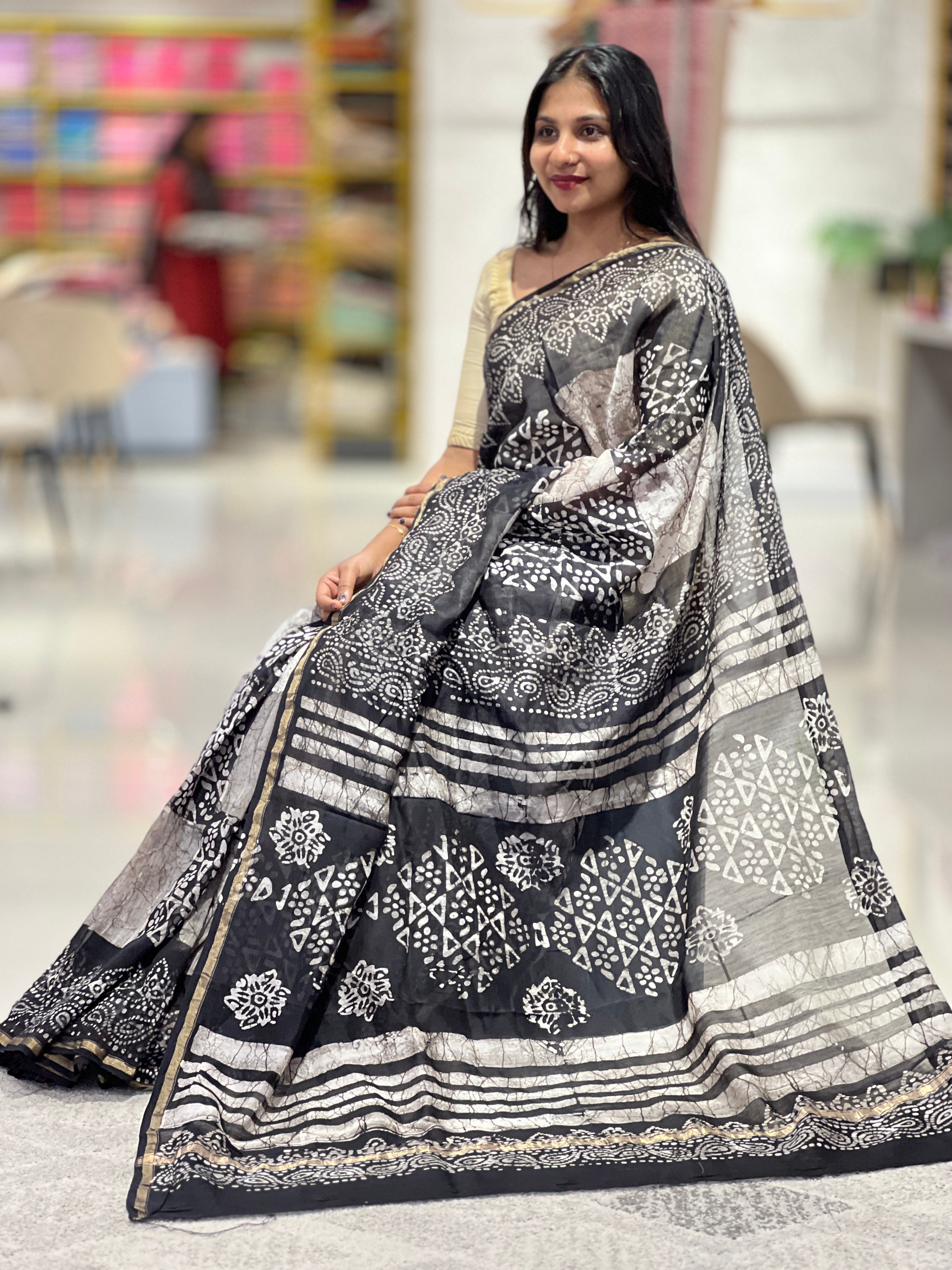 Batik Printed Pattern Chanderi Silk Saree | LP164