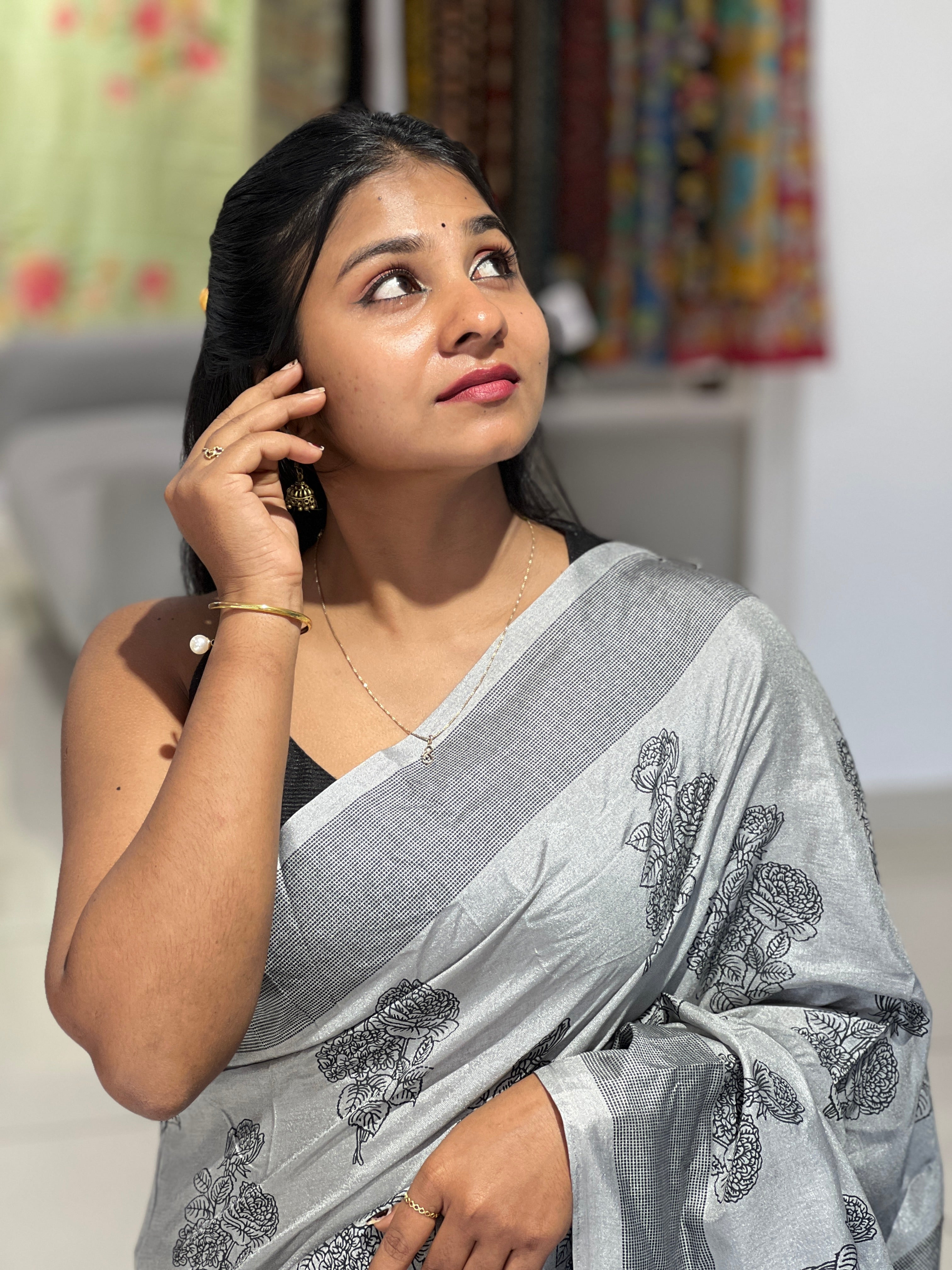 Floral Printed Semi Silk Saree | RMP117